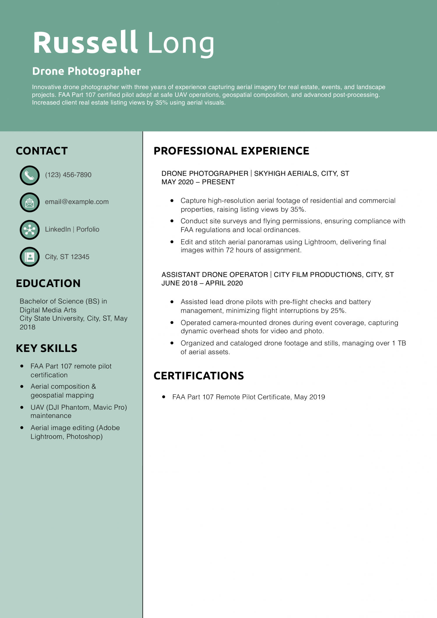 Drone Photographer Resume Example