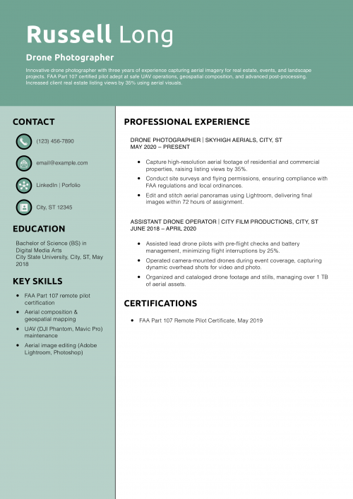 Drone Photographer Resume Example