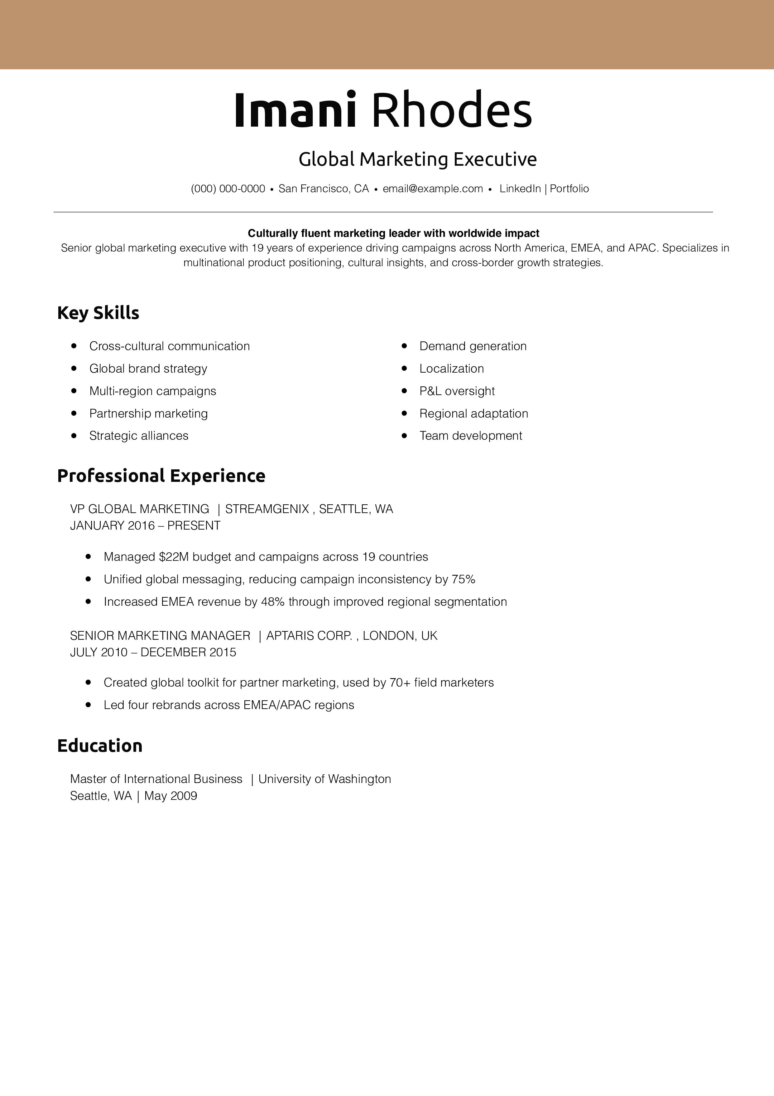 Global Marketing Executive Resume