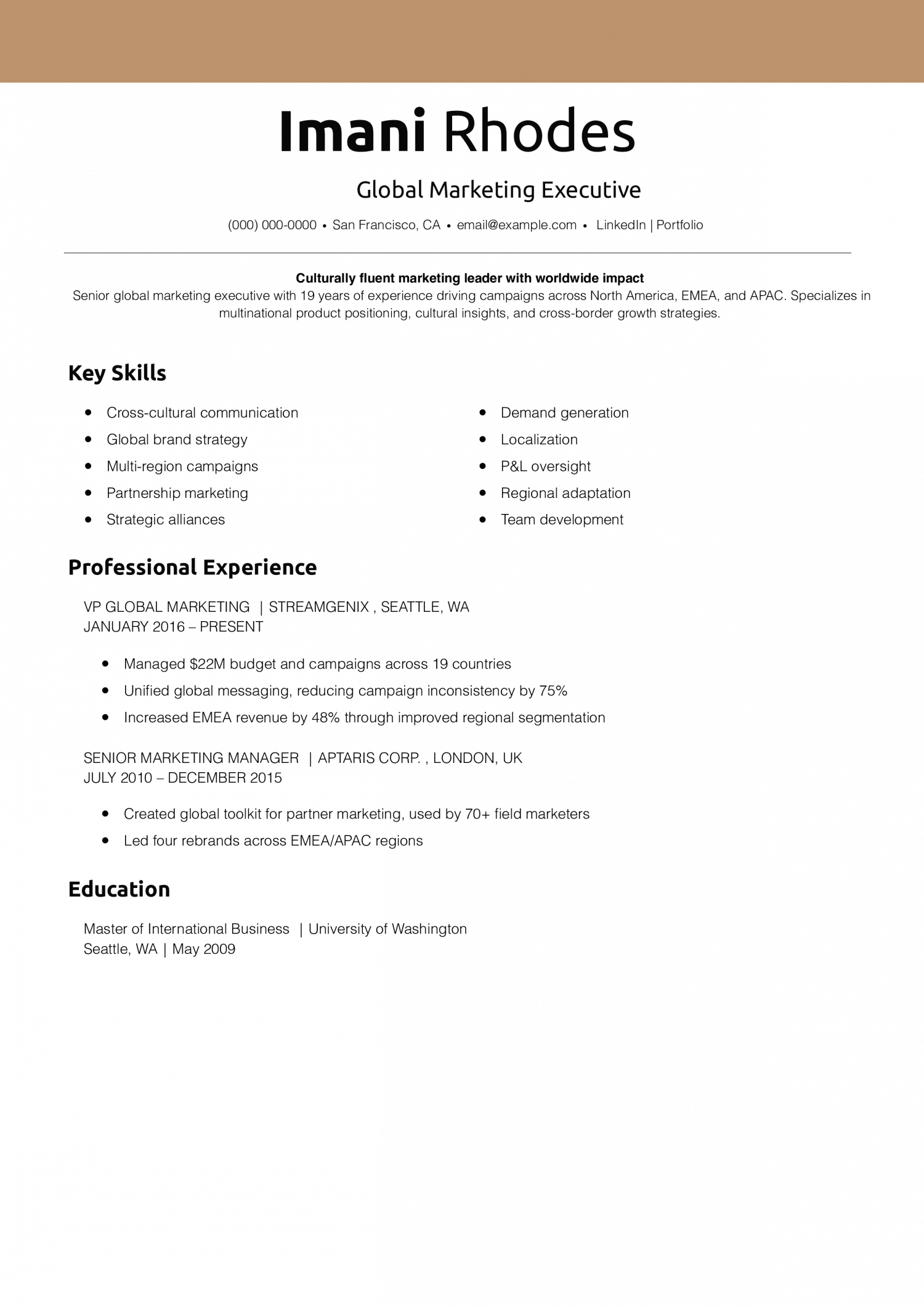 Global Marketing Executive Resume