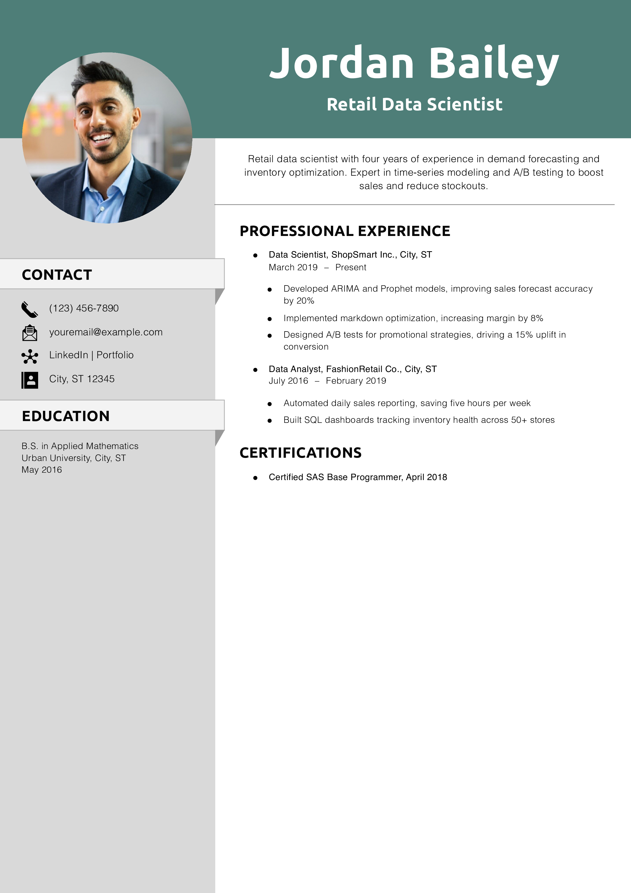 Retail Data Scientist Resume Example