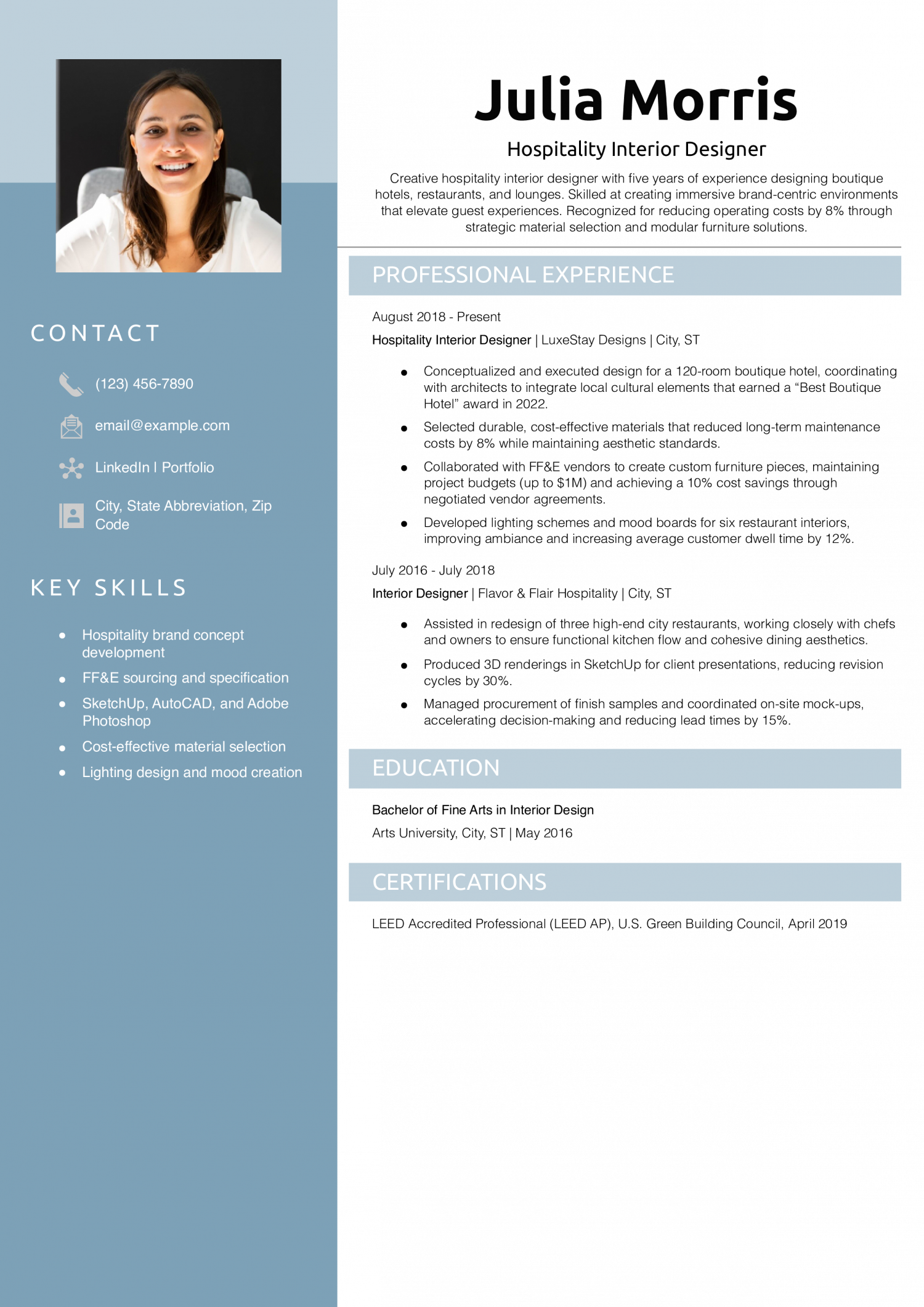 Hospitality Interior Designer Resume Example