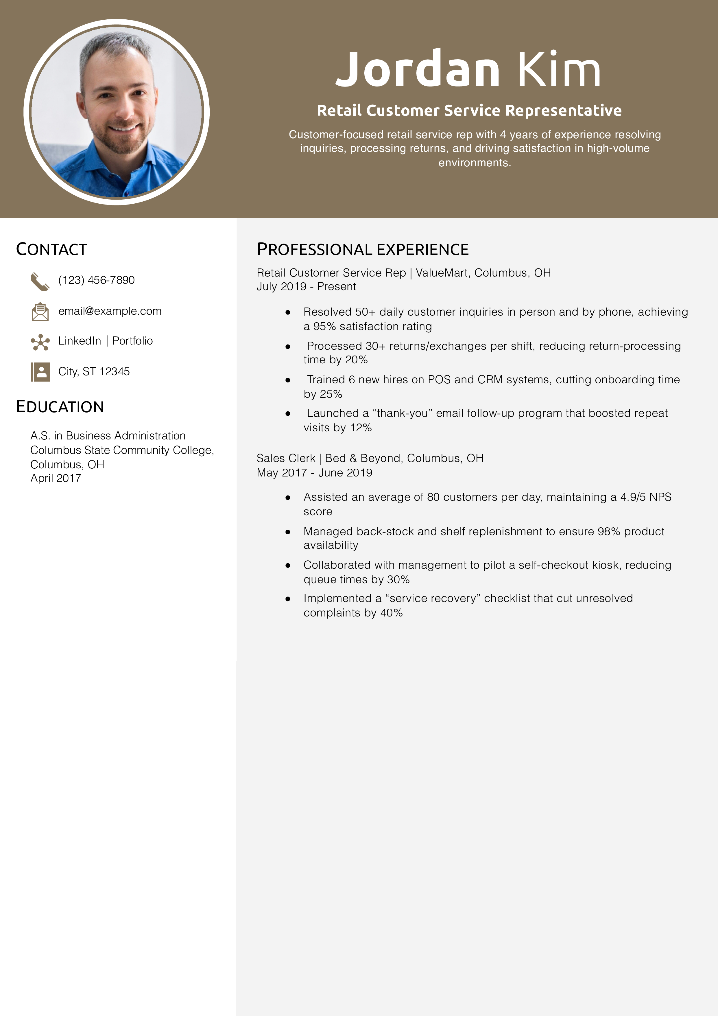 Retail Customer Service Representative Resume Example