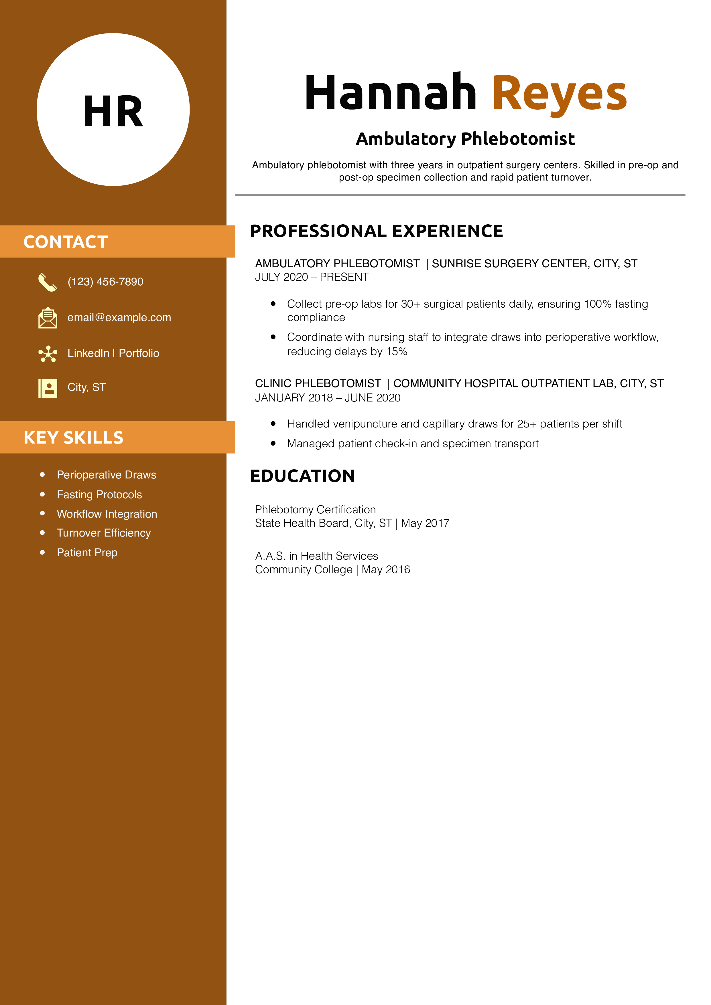 Ambulatory Phlebotomist Resume Example