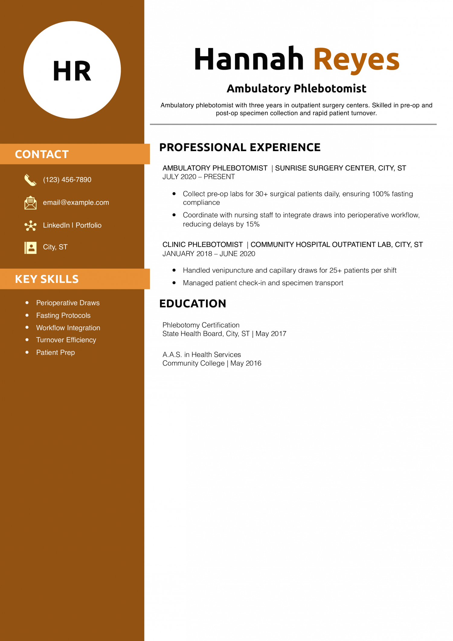 Ambulatory Phlebotomist Resume Example