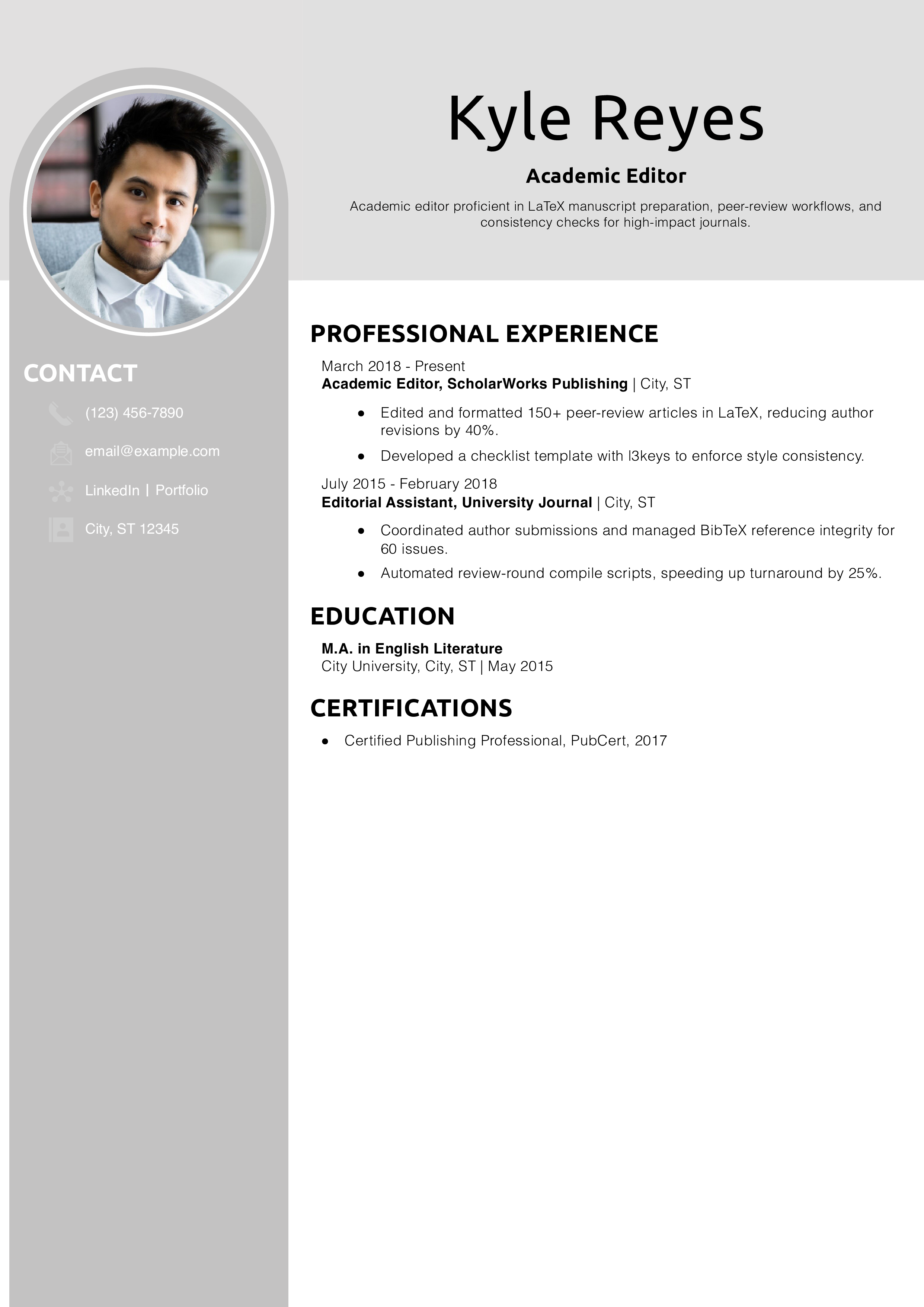 Academic Editor Resume Example