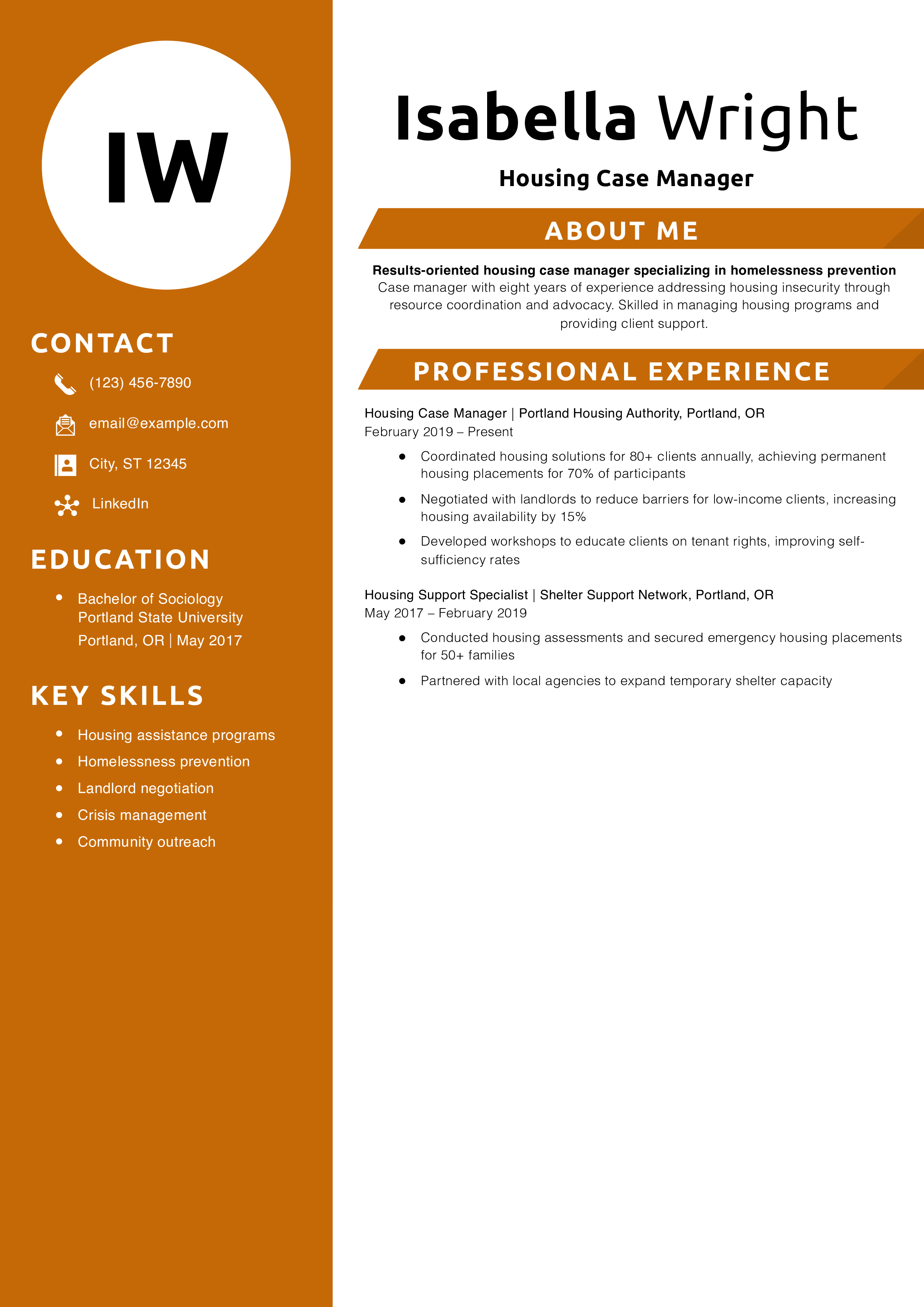 Housing Case Manager Resume Example