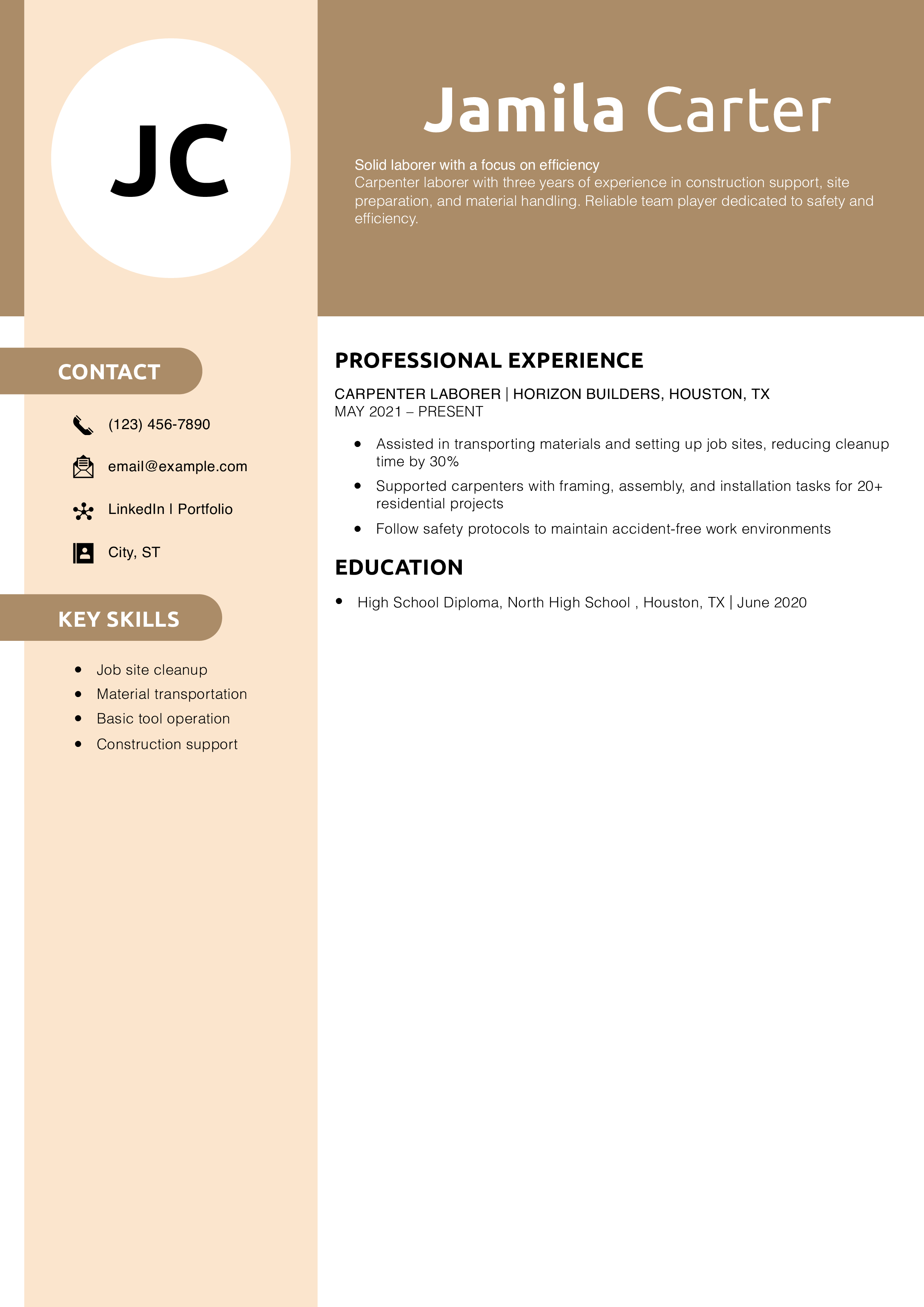 Carpenter laborer resume