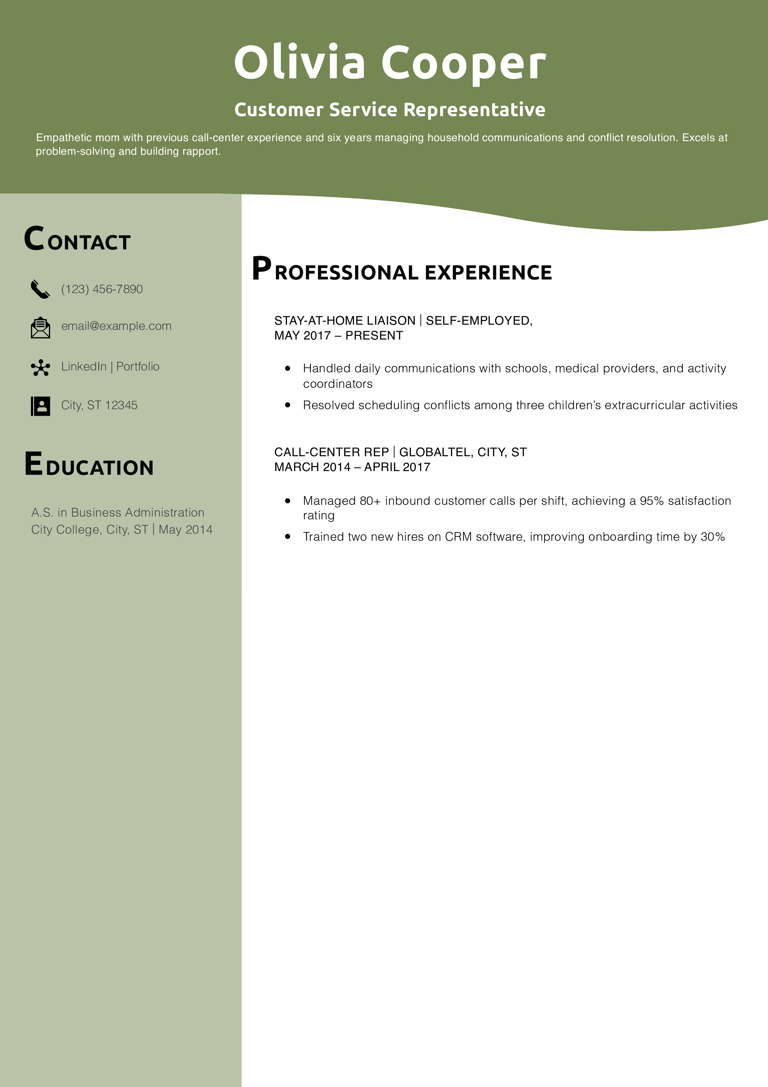 Customer Service Representative Resume Example