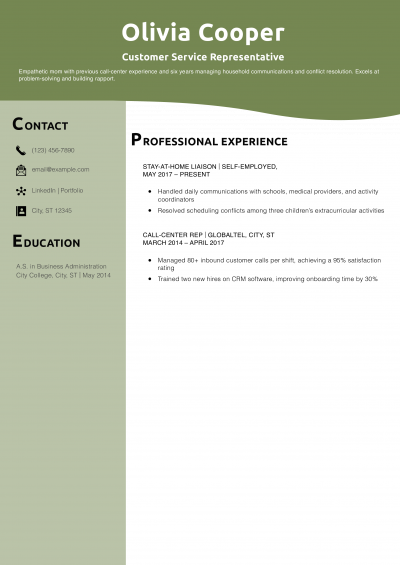 Customer Service Representative Resume Example