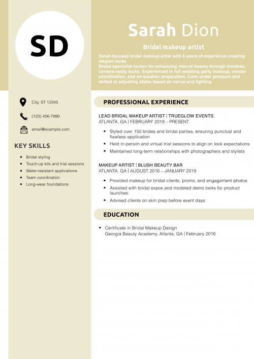 Bridal makeup artist resume example