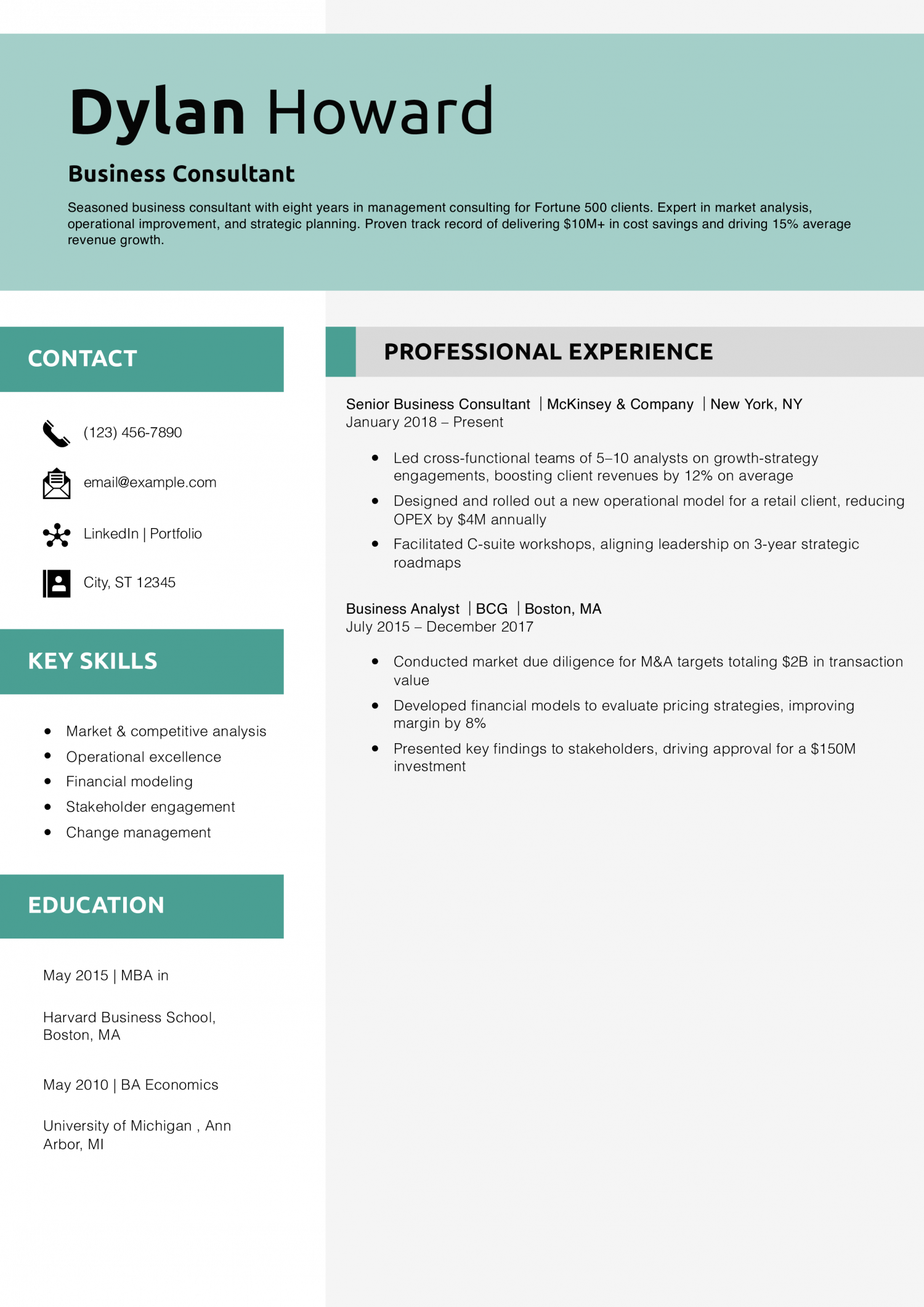 Business Consultant Resume Example