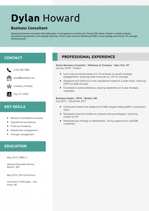 Business Consultant Resume Example