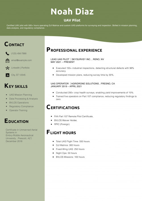 UAV Pilot Resume Example