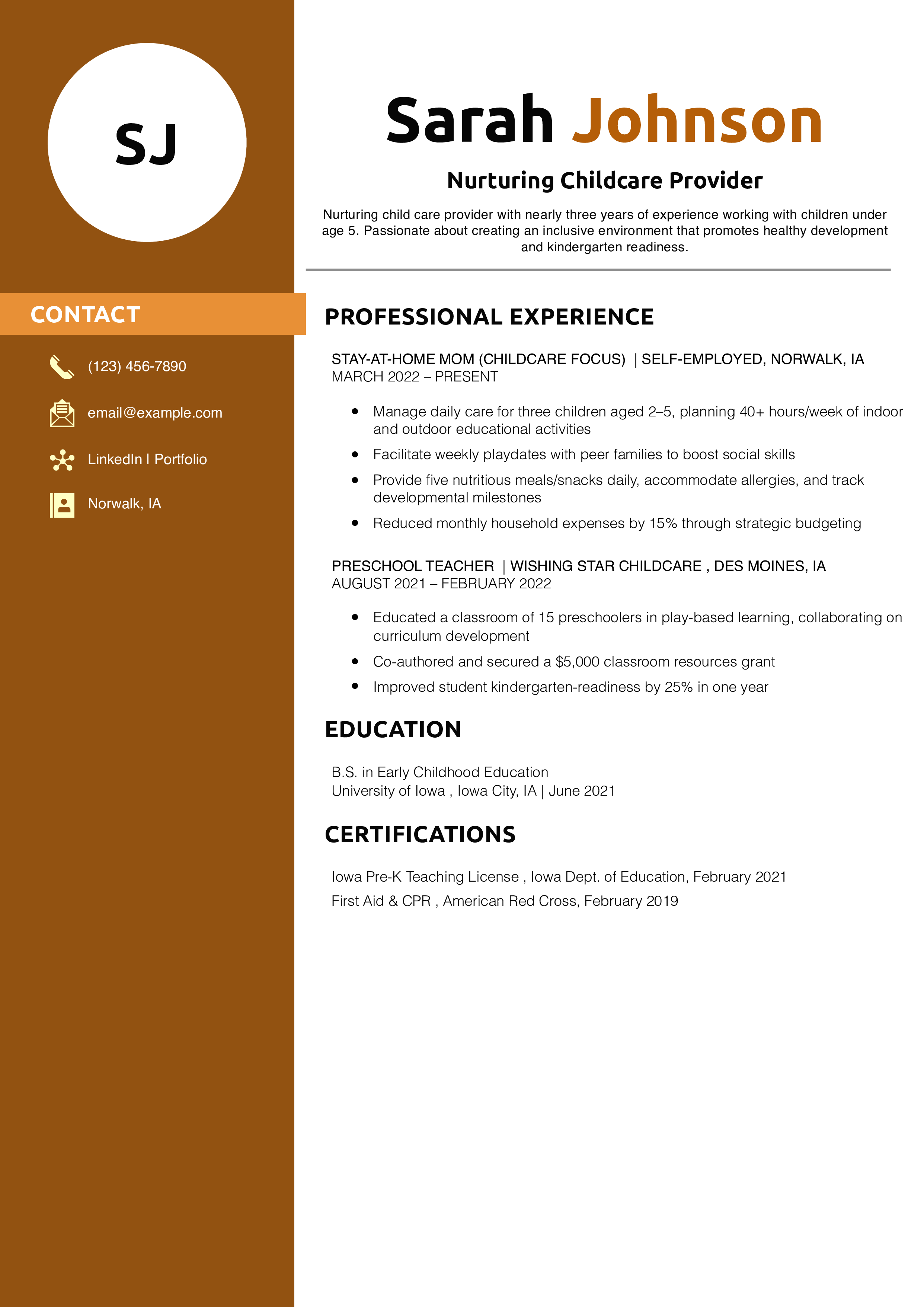 Nurturing Childcare Provider Resume Example