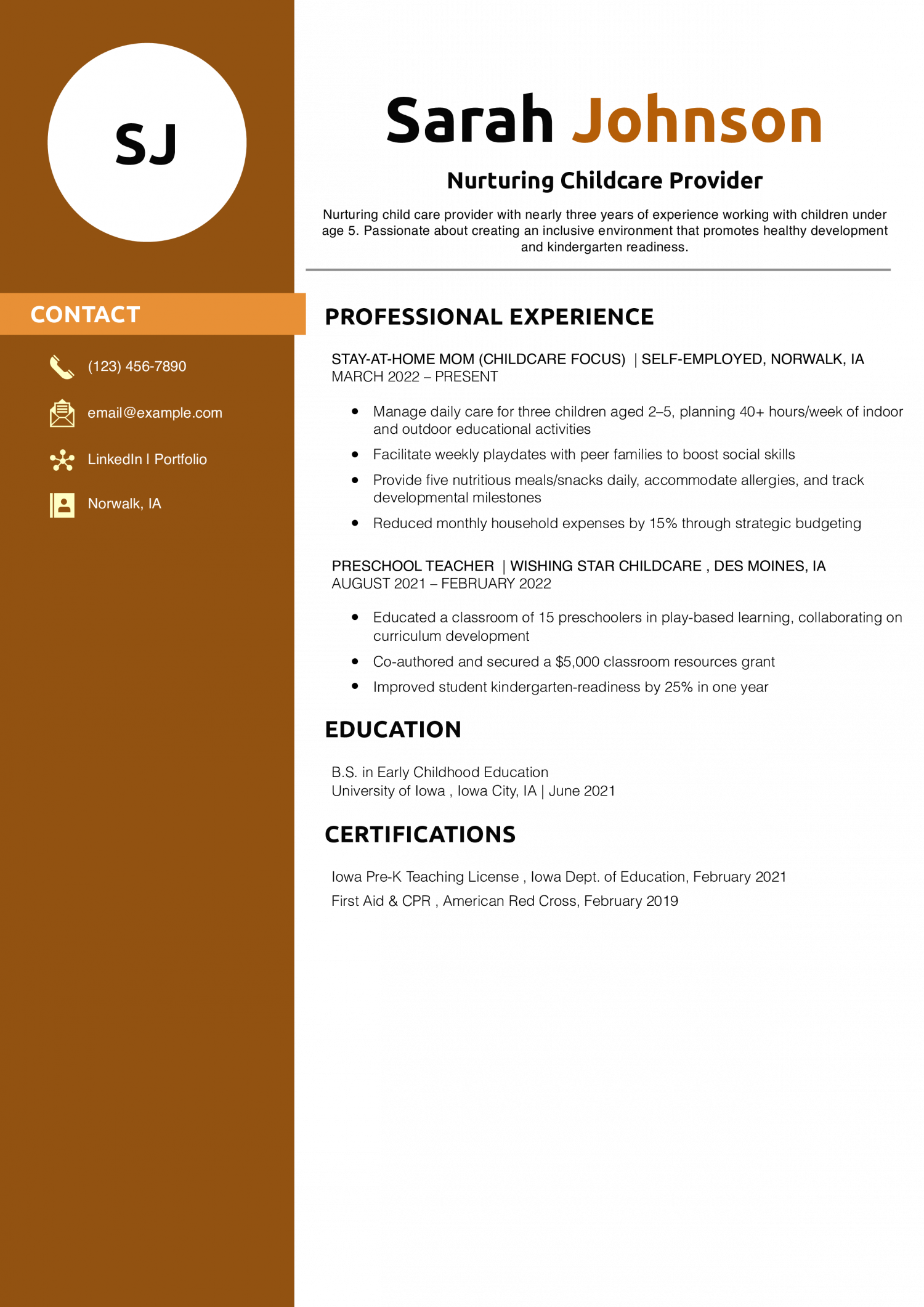 Nurturing Childcare Provider Resume Example