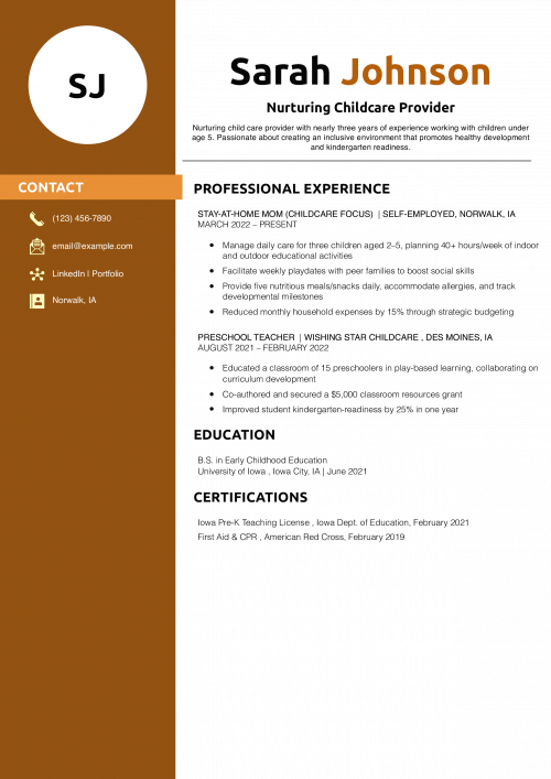 Nurturing Childcare Provider Resume Example