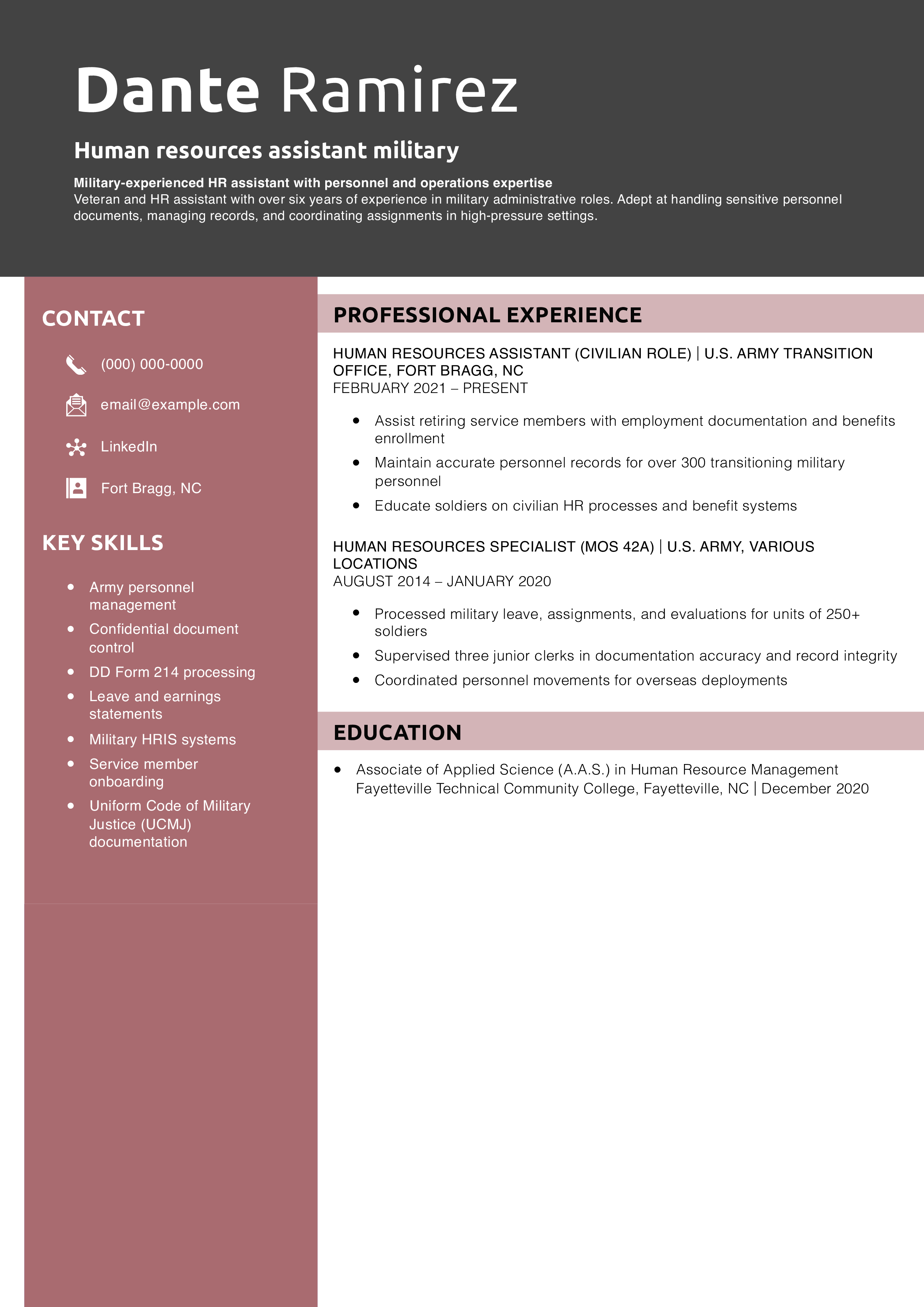 Human resources assistant military resume