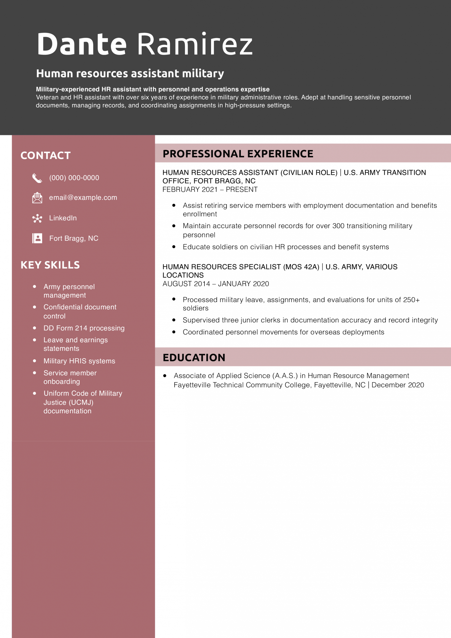 Human resources assistant military resume