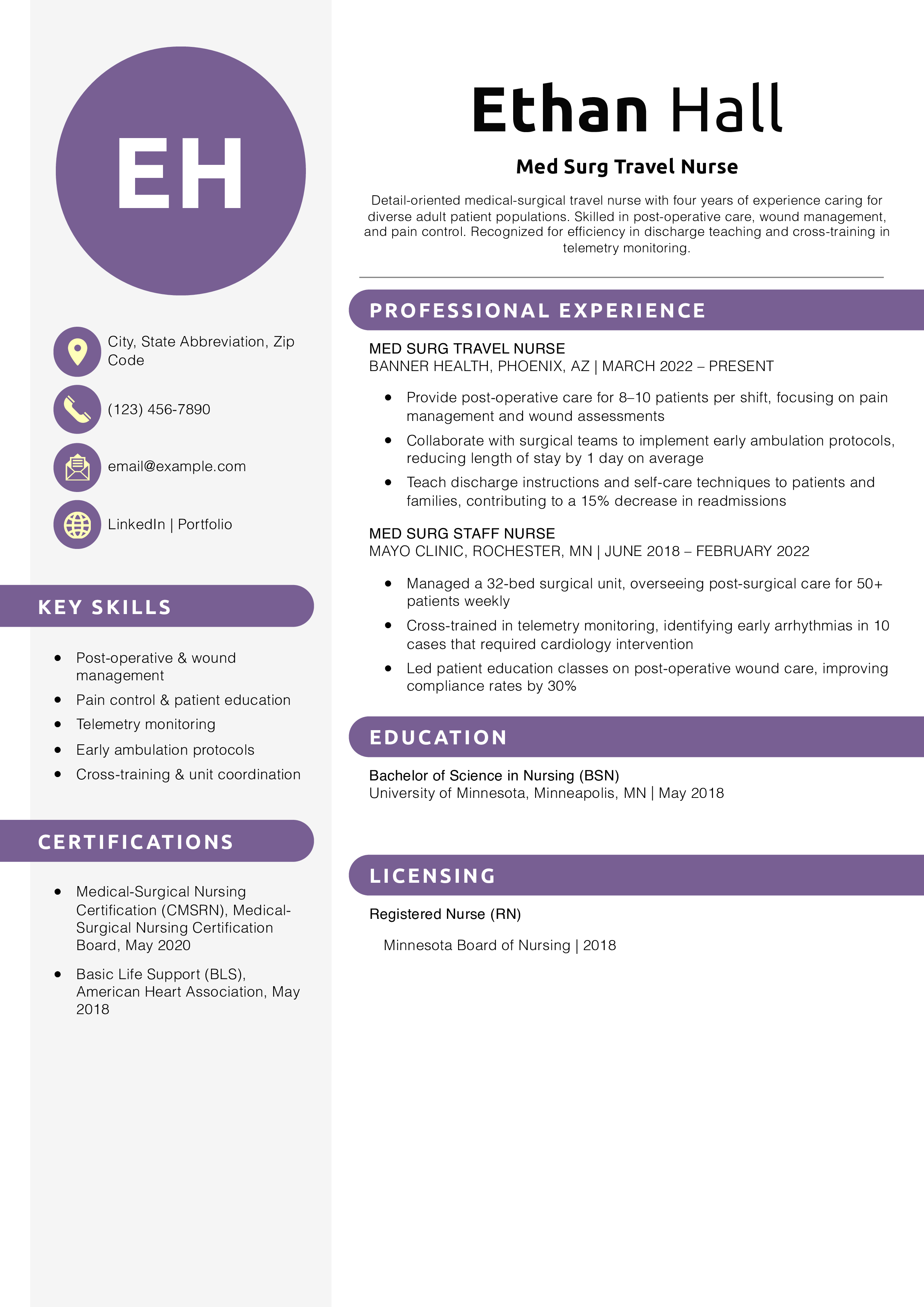 Med Surg Travel Nurse Resume Example