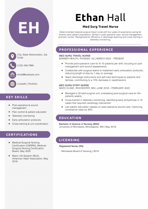 Med Surg Travel Nurse Resume Example
