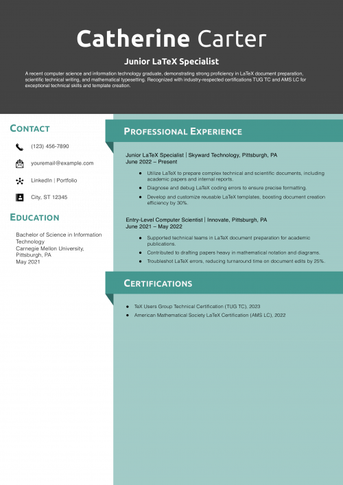Junior LaTeX Specialist Resume Example