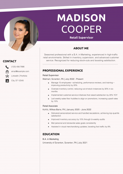 Retail Supervisor Resume Example