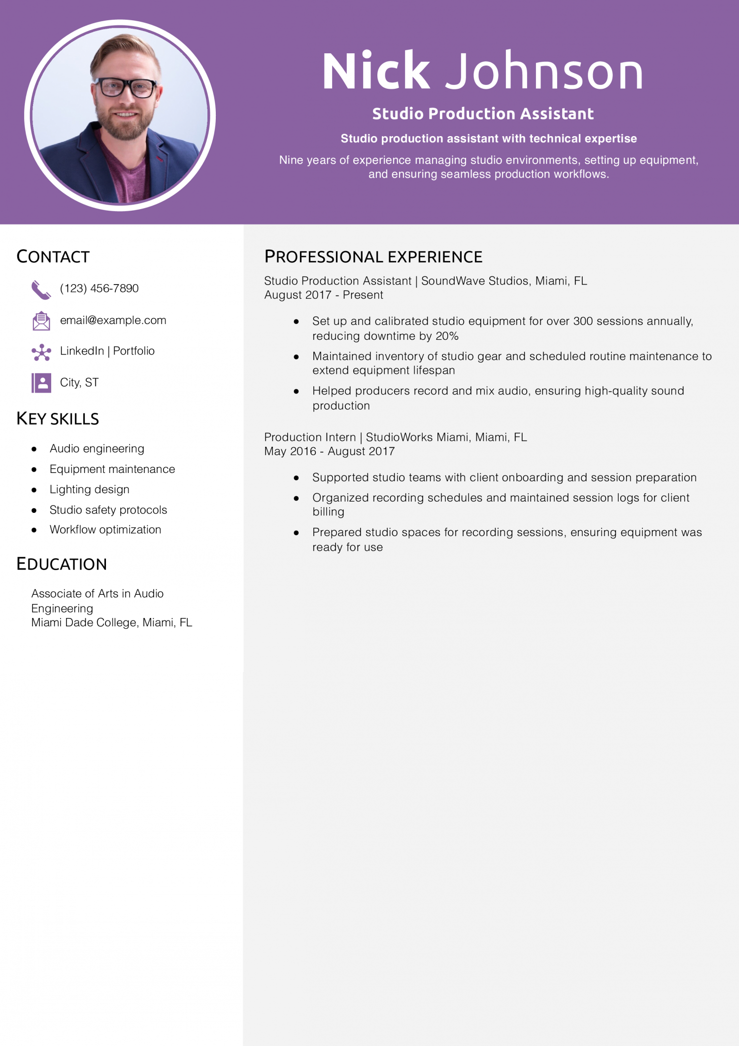 Studio Production Assistant Resume