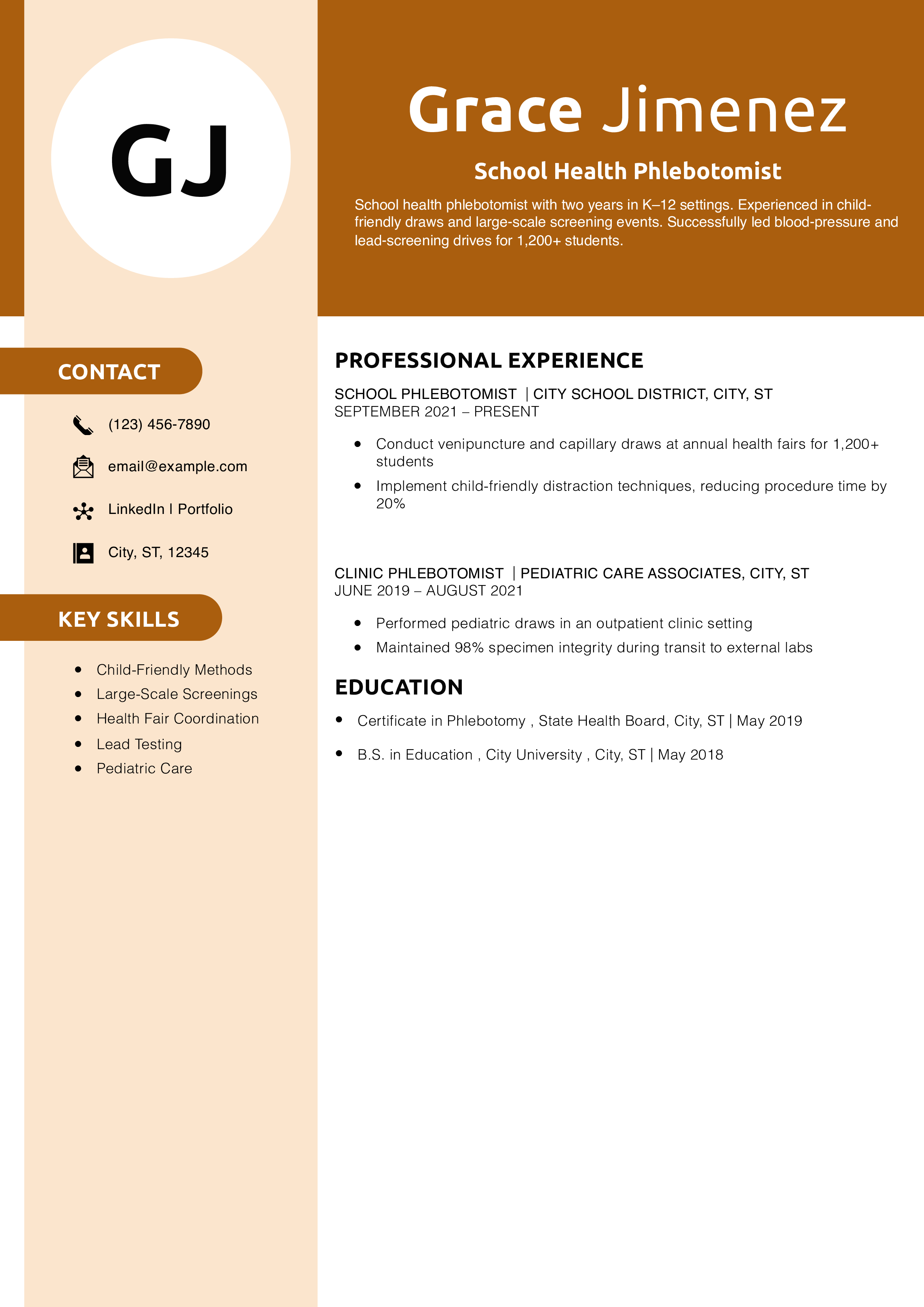 School Health Phlebotomist Resume Example