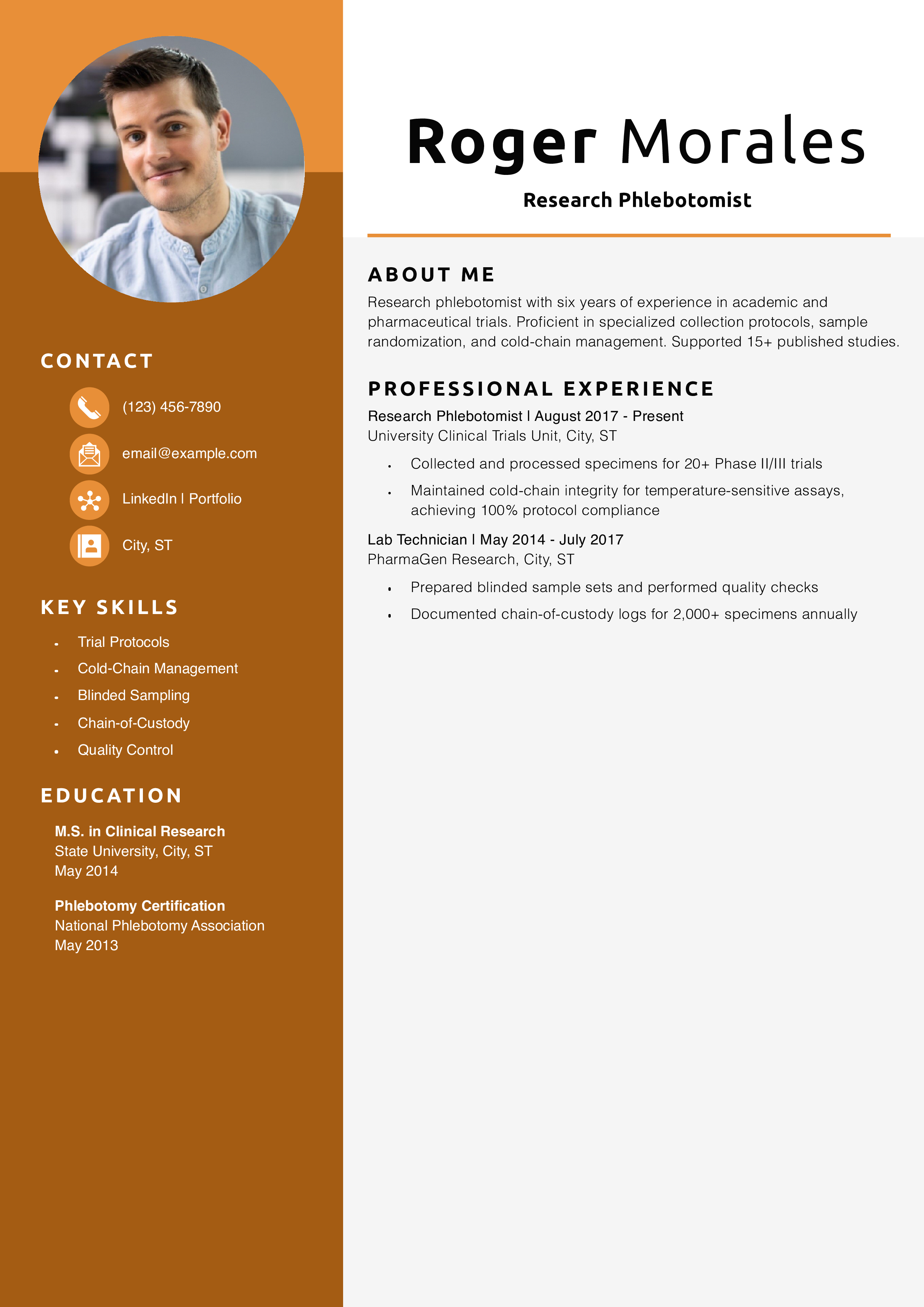 Research Phlebotomist Resume Example