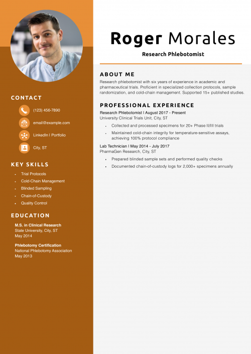 Research Phlebotomist Resume Example