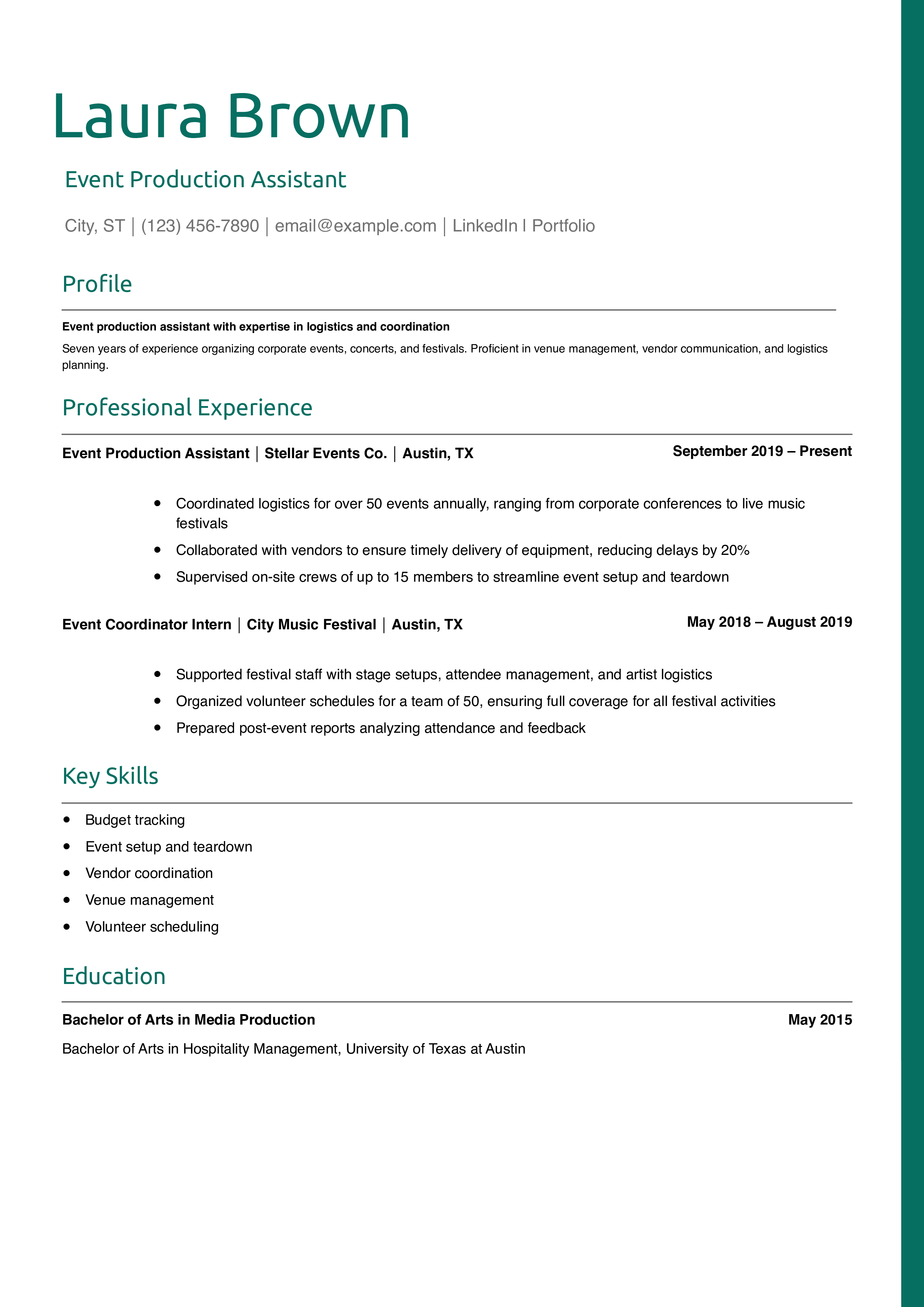 Event Production Assistant Resume