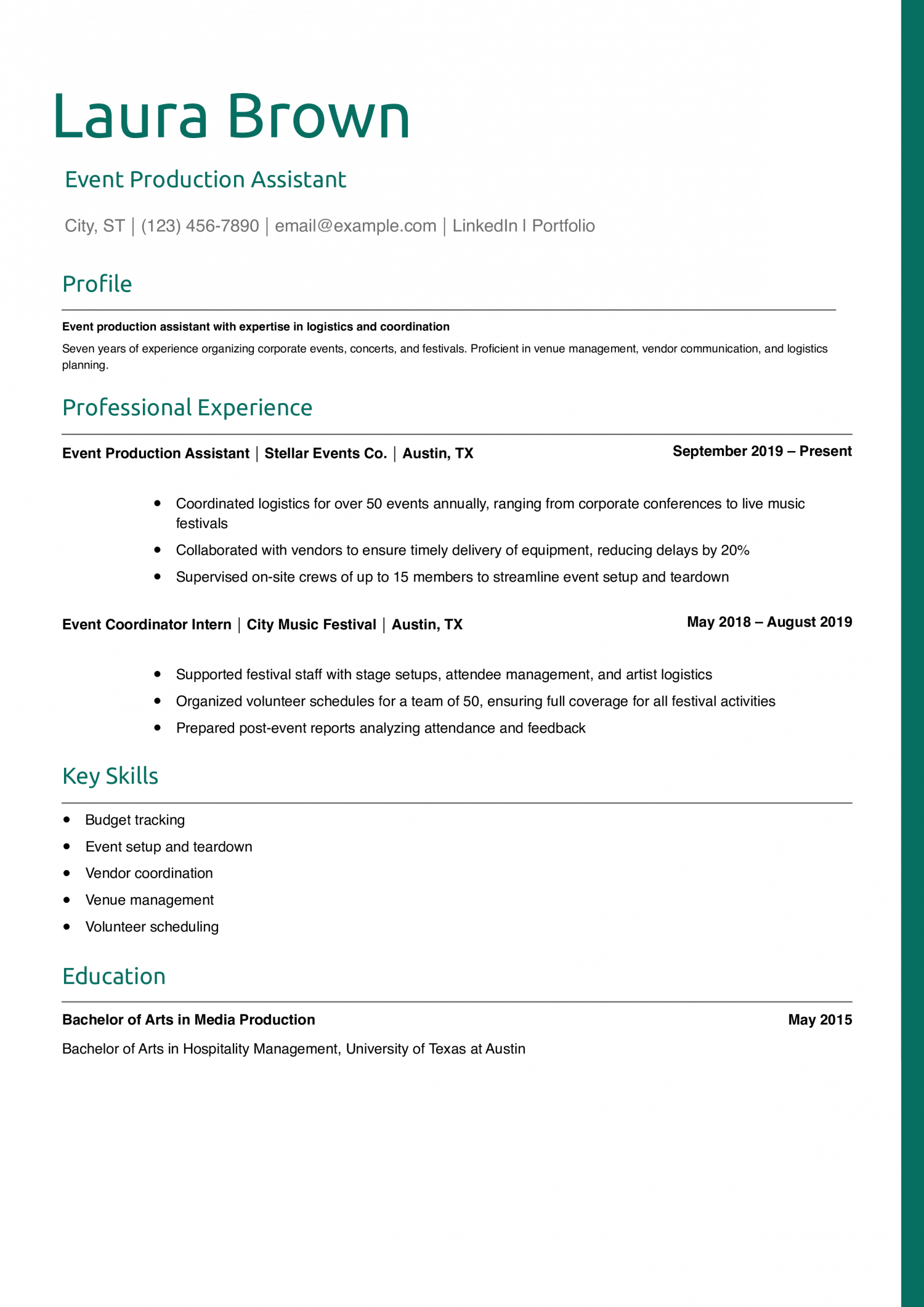 Event Production Assistant Resume