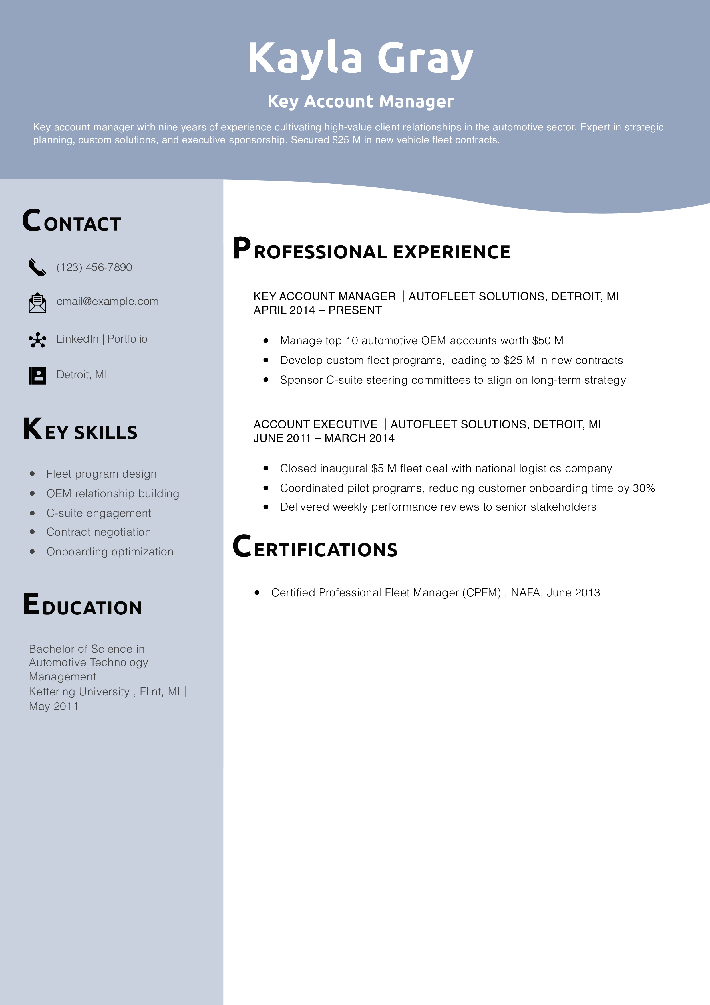 Key Account Manager Resume Example