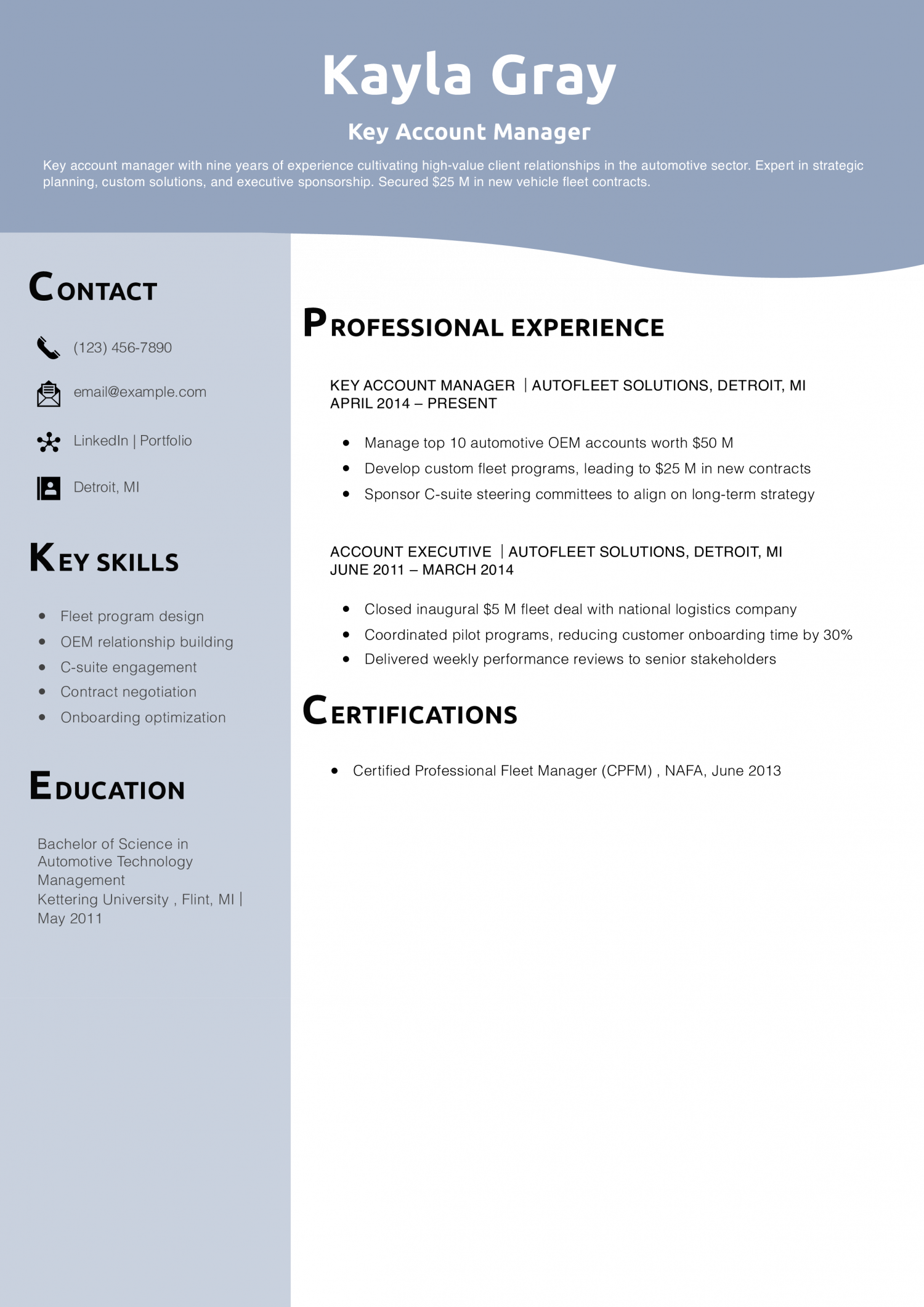 Key Account Manager Resume Example