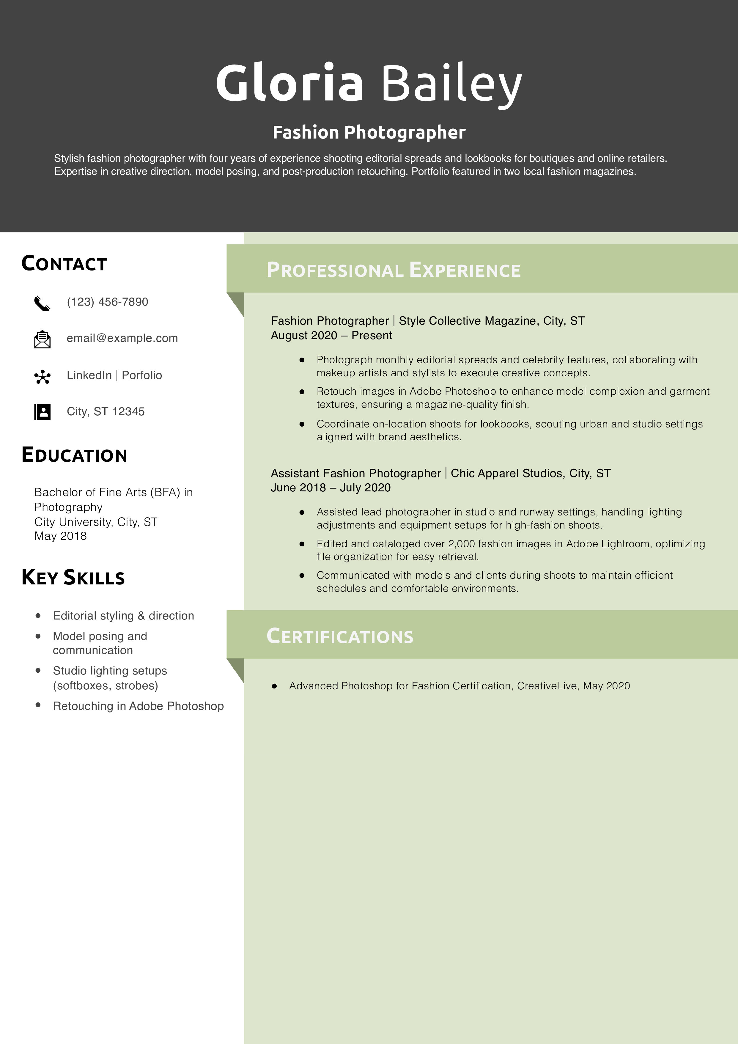 Fashion Photographer Resume Example