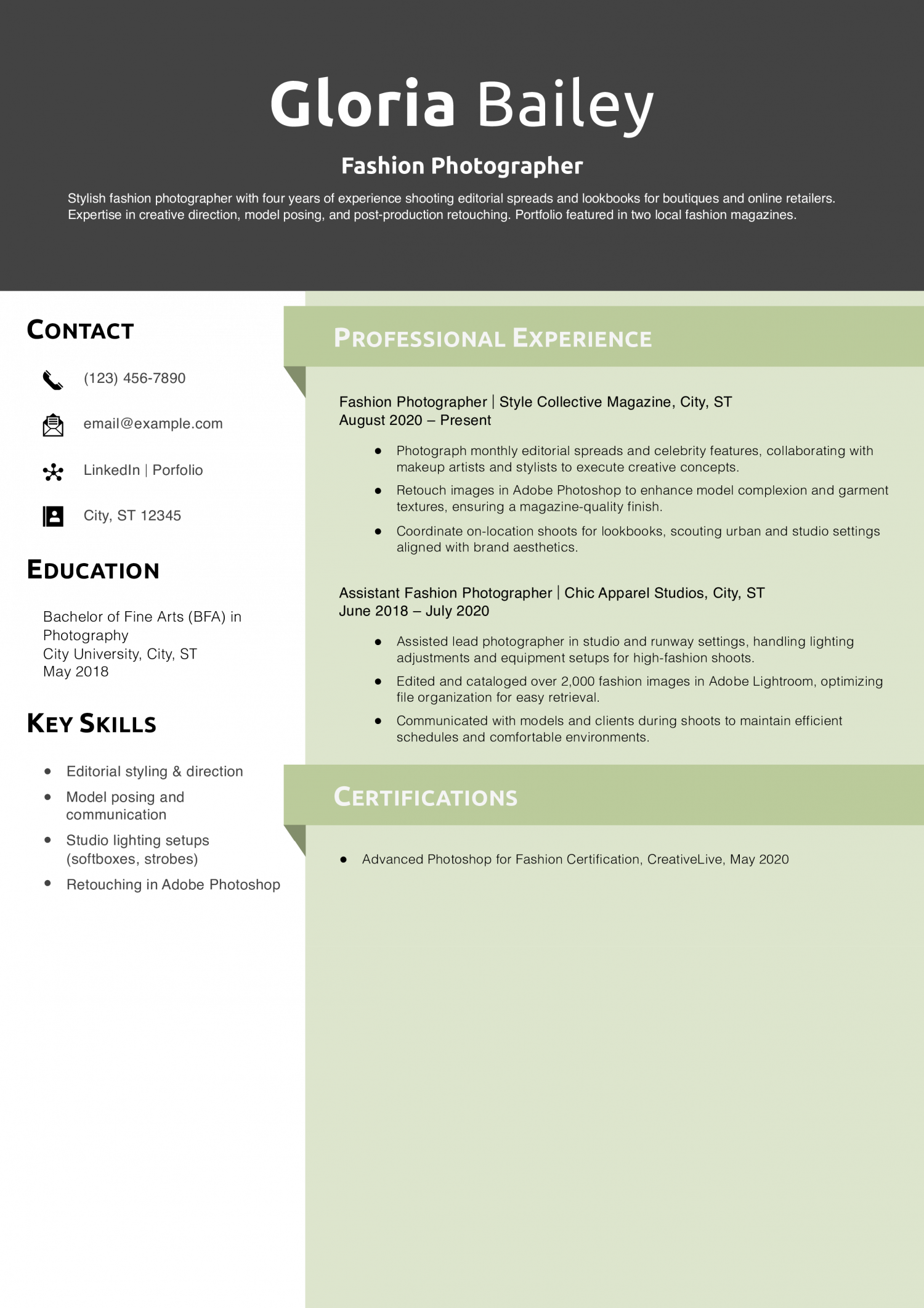 Fashion Photographer Resume Example