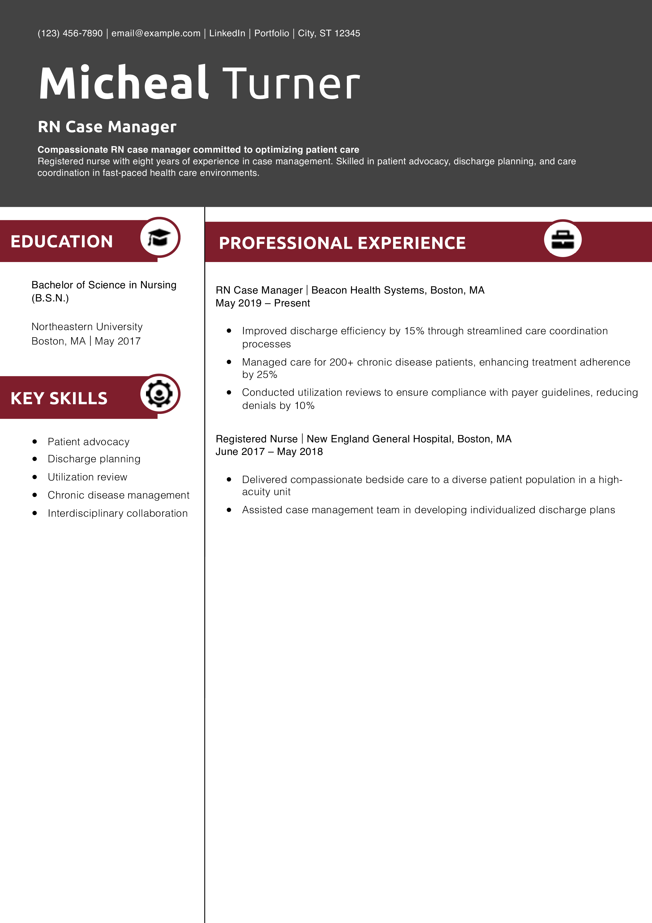 RN Case Manager Resume Example