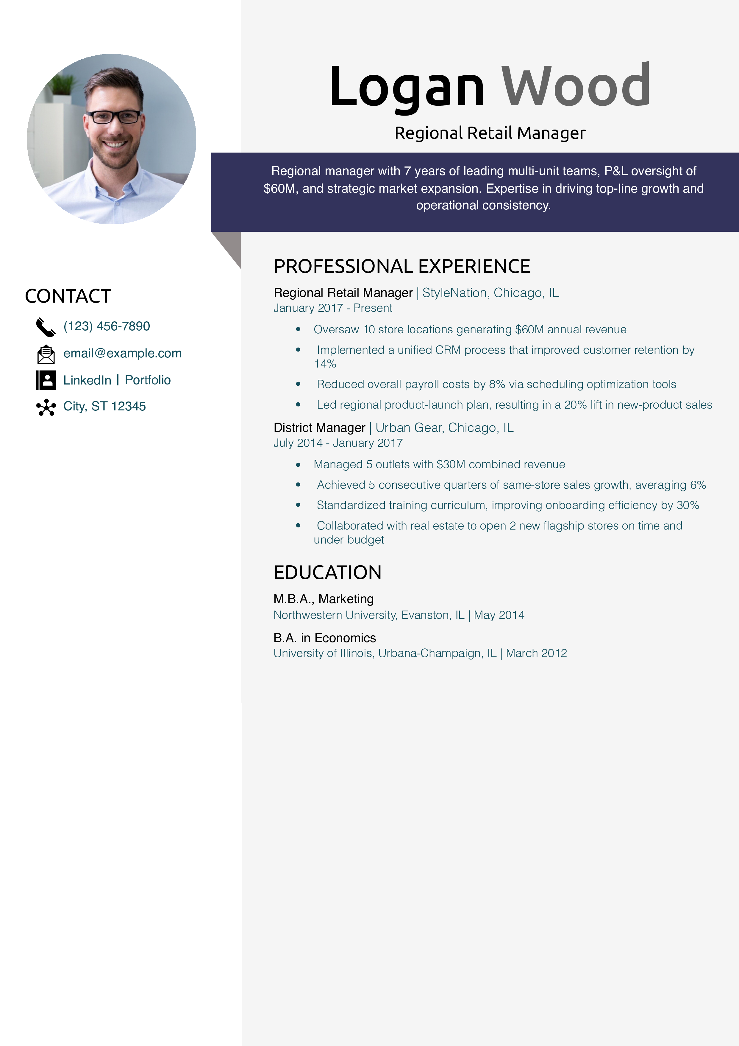 Regional Retail Manager Resume Example