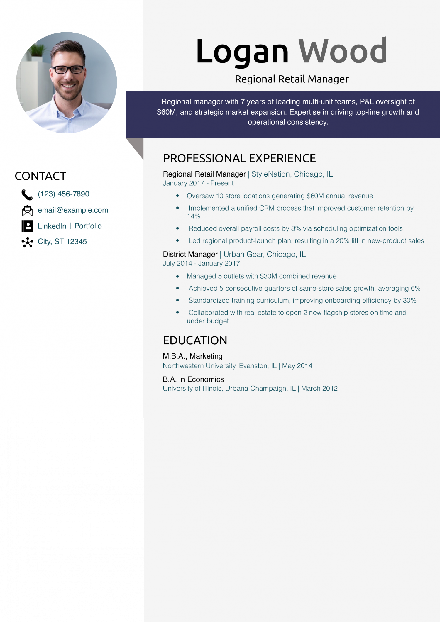 Regional Retail Manager Resume Example