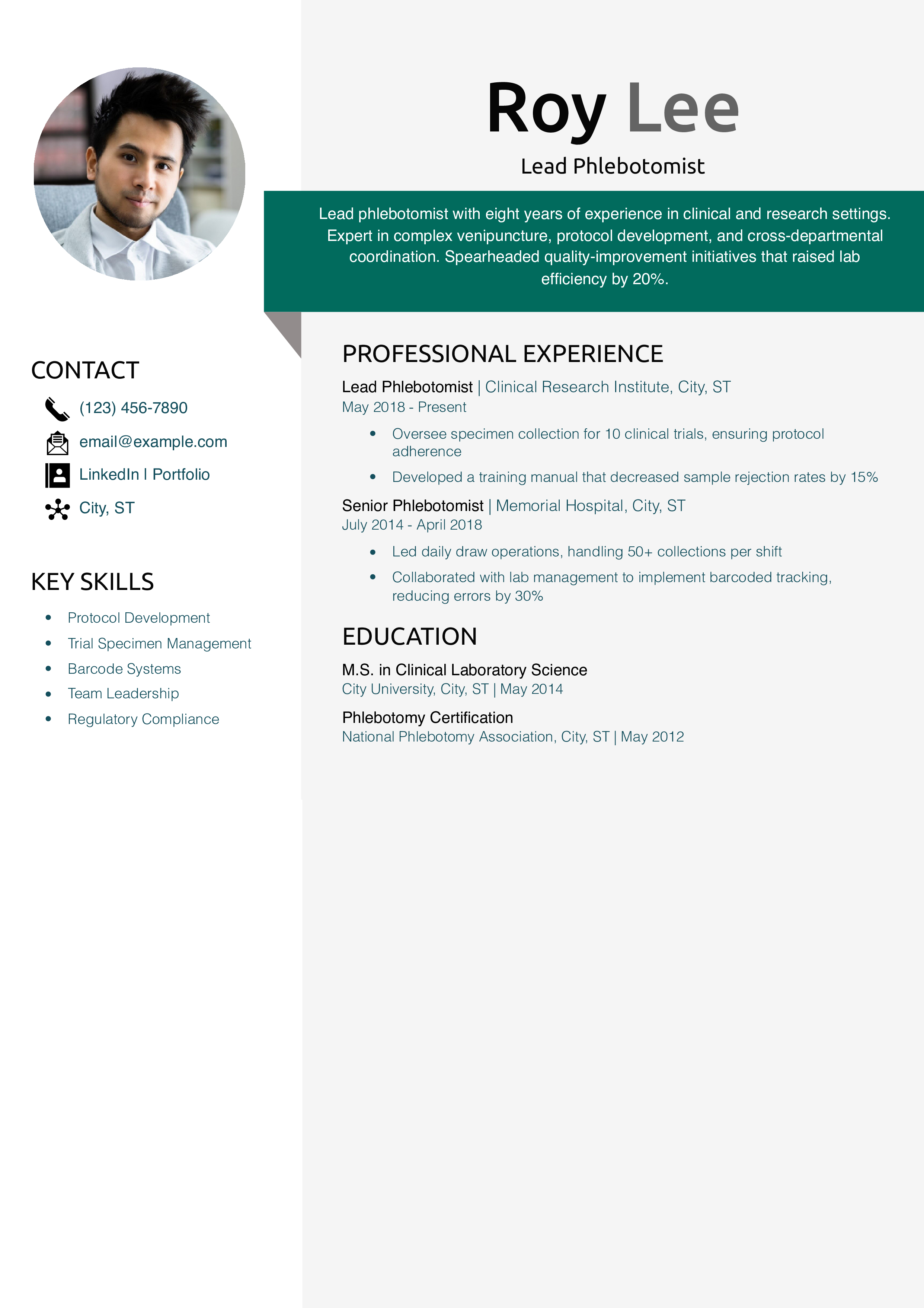Lead Phlebotomist Resume Example