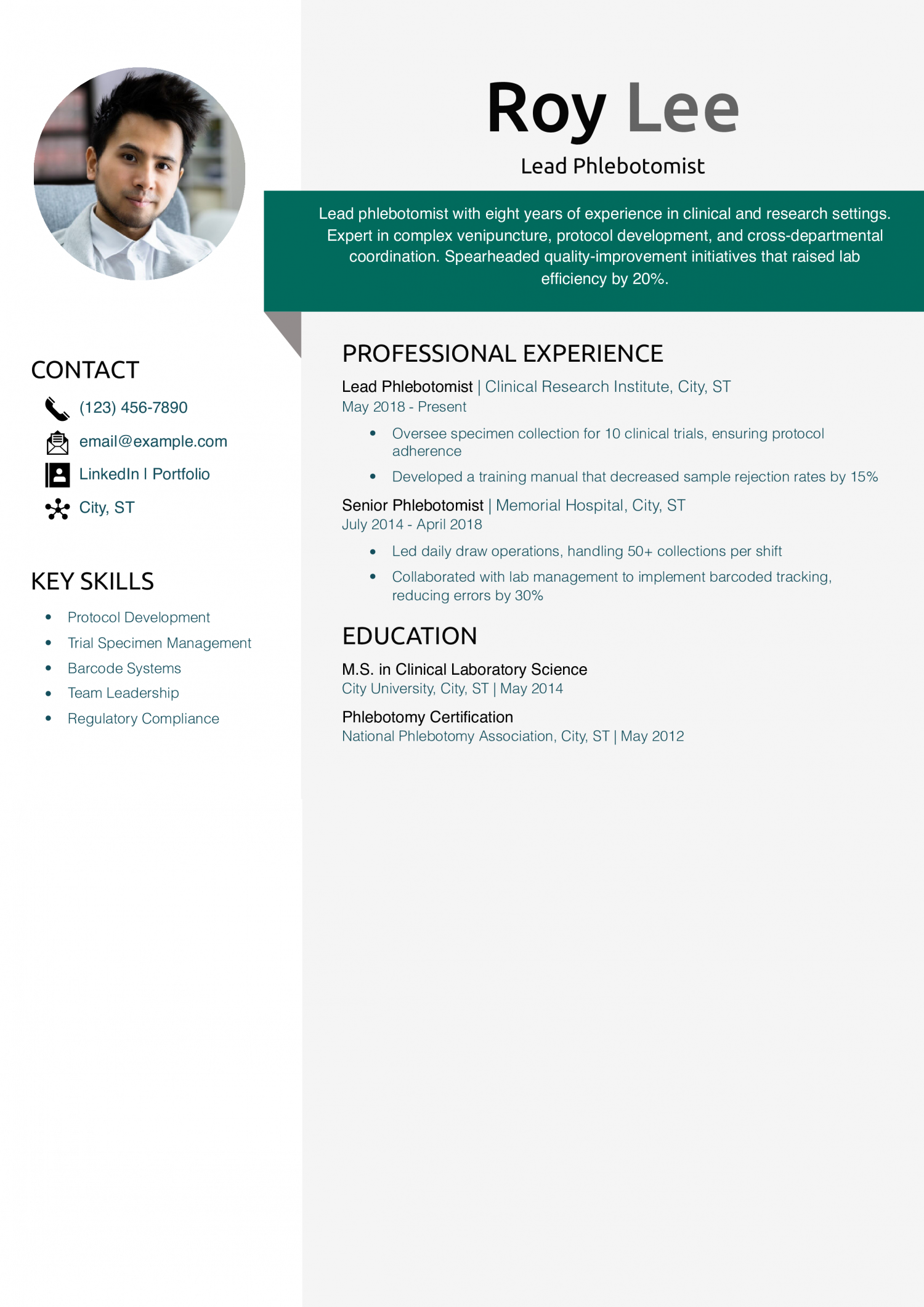 Lead Phlebotomist Resume Example