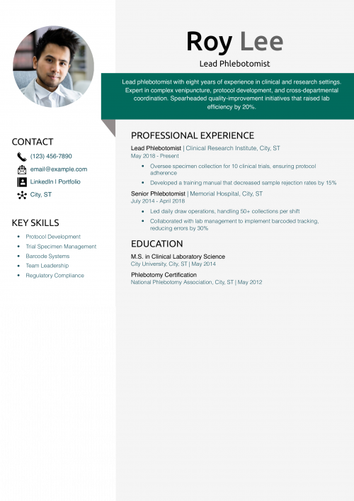 Lead Phlebotomist Resume Example