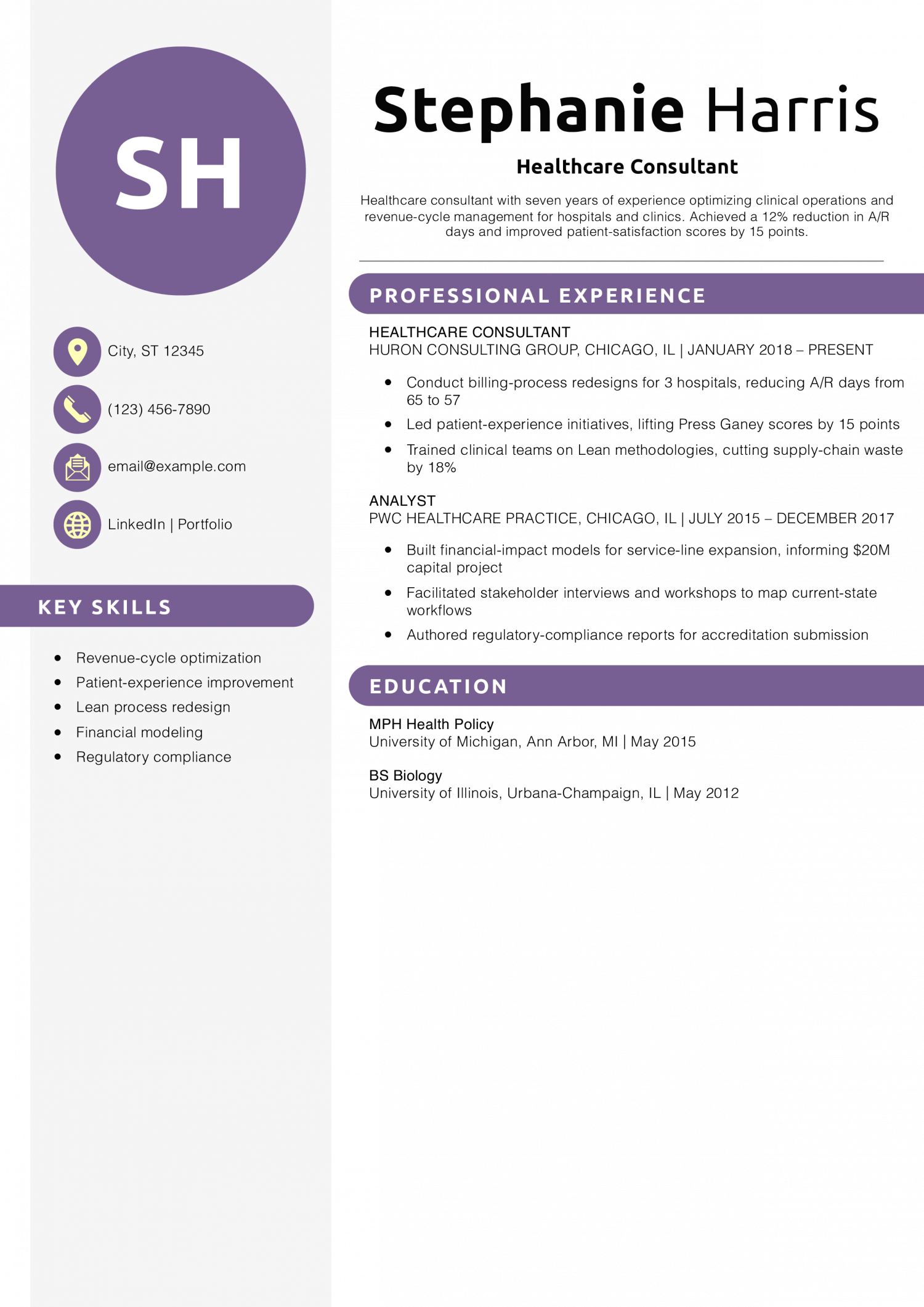 Healthcare Consultant Resume Example