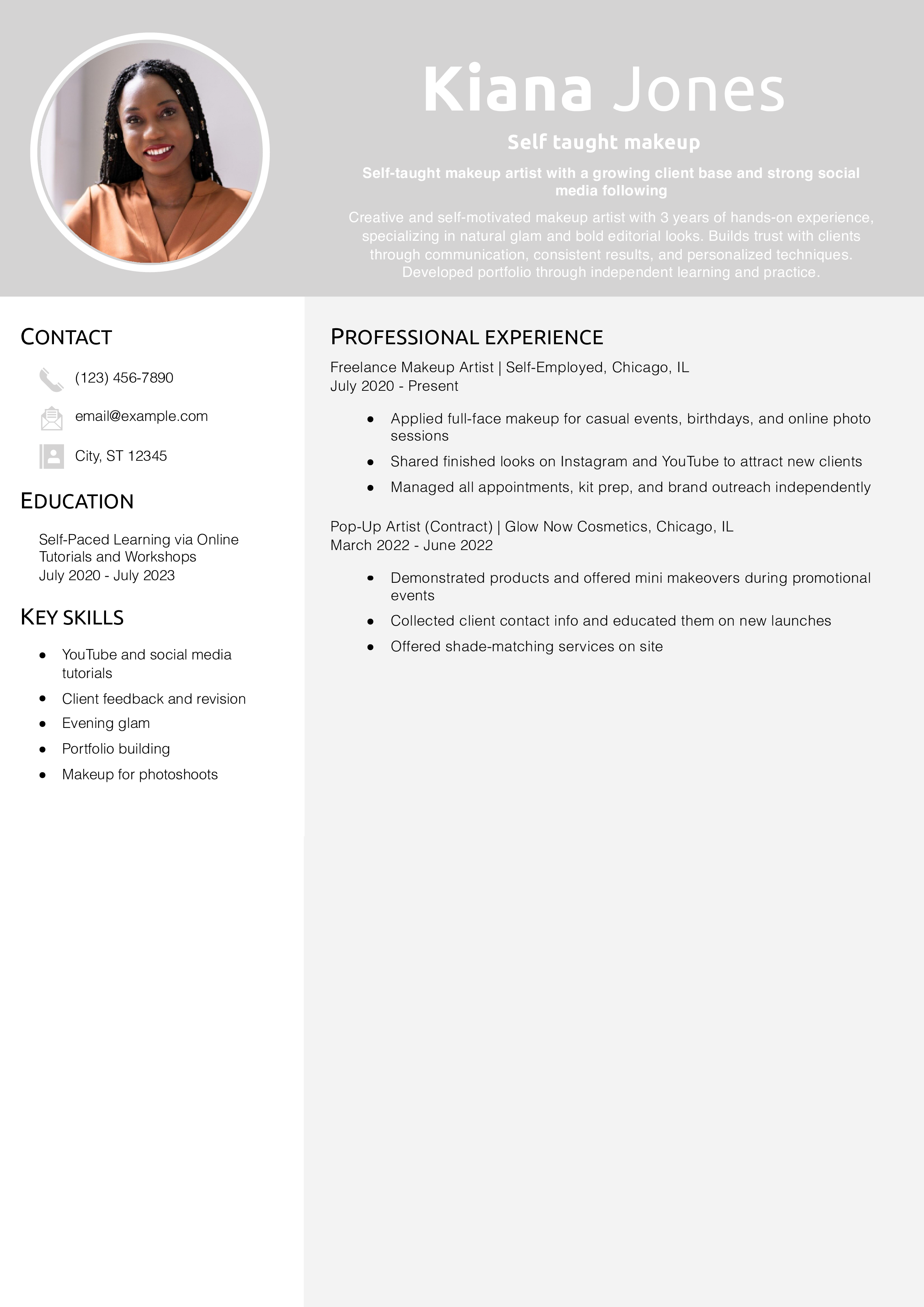Self taught makeup artist resume example