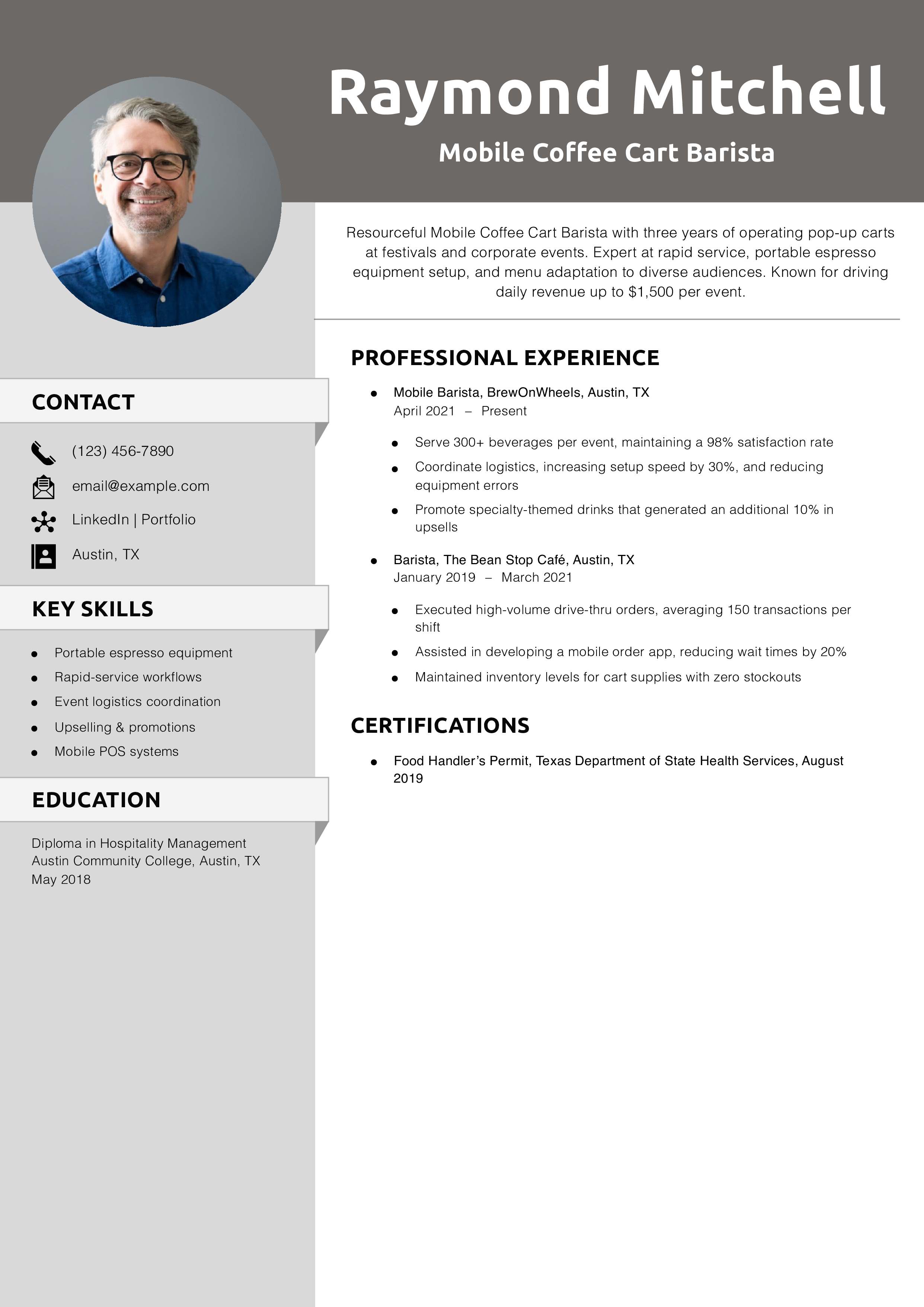 Mobile Coffee Cart Barista Resume Example
