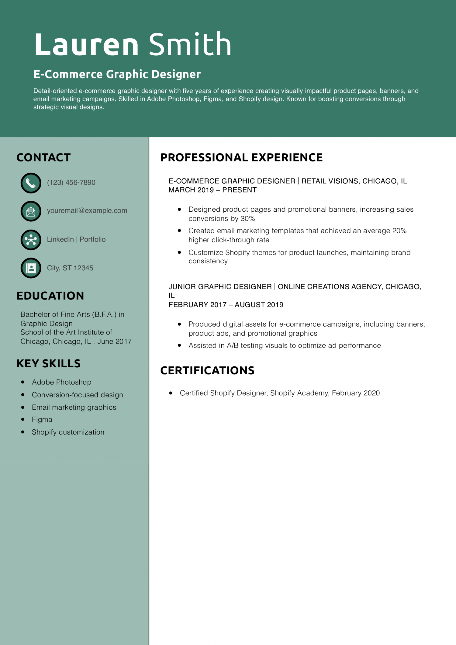 E-Commerce Graphic Designer Resume Example
