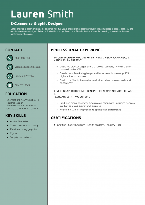 E-Commerce Graphic Designer Resume Example