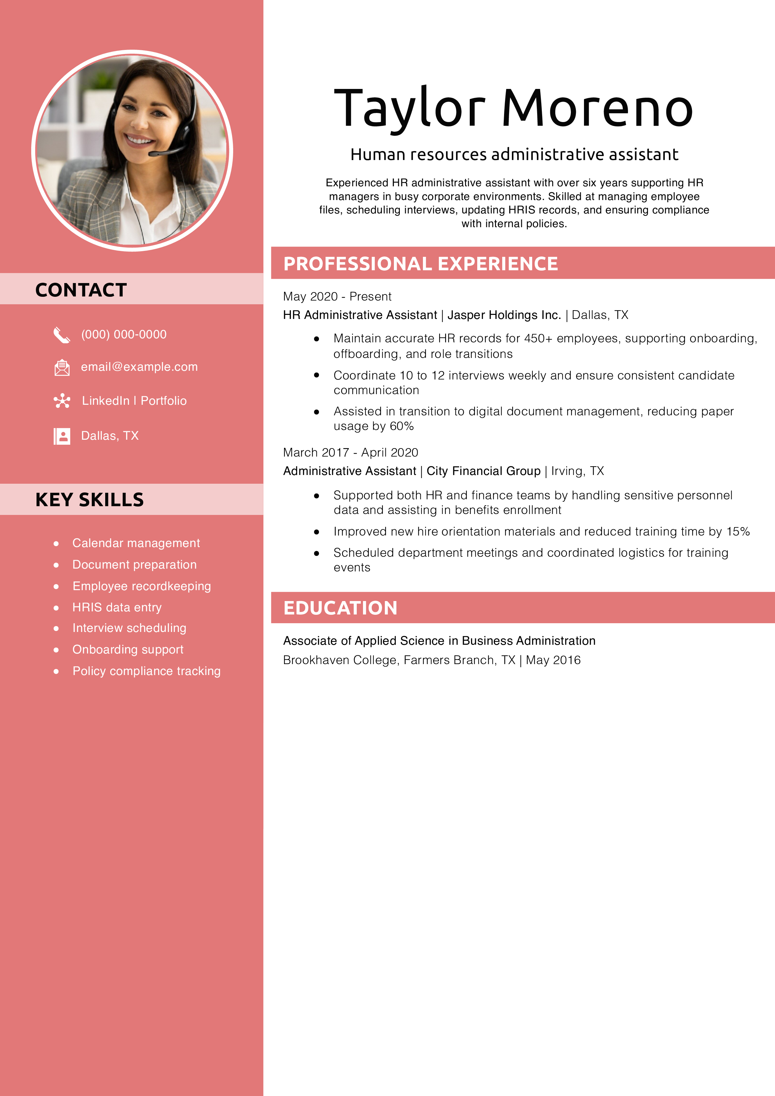 Human resources administrative assistant resume