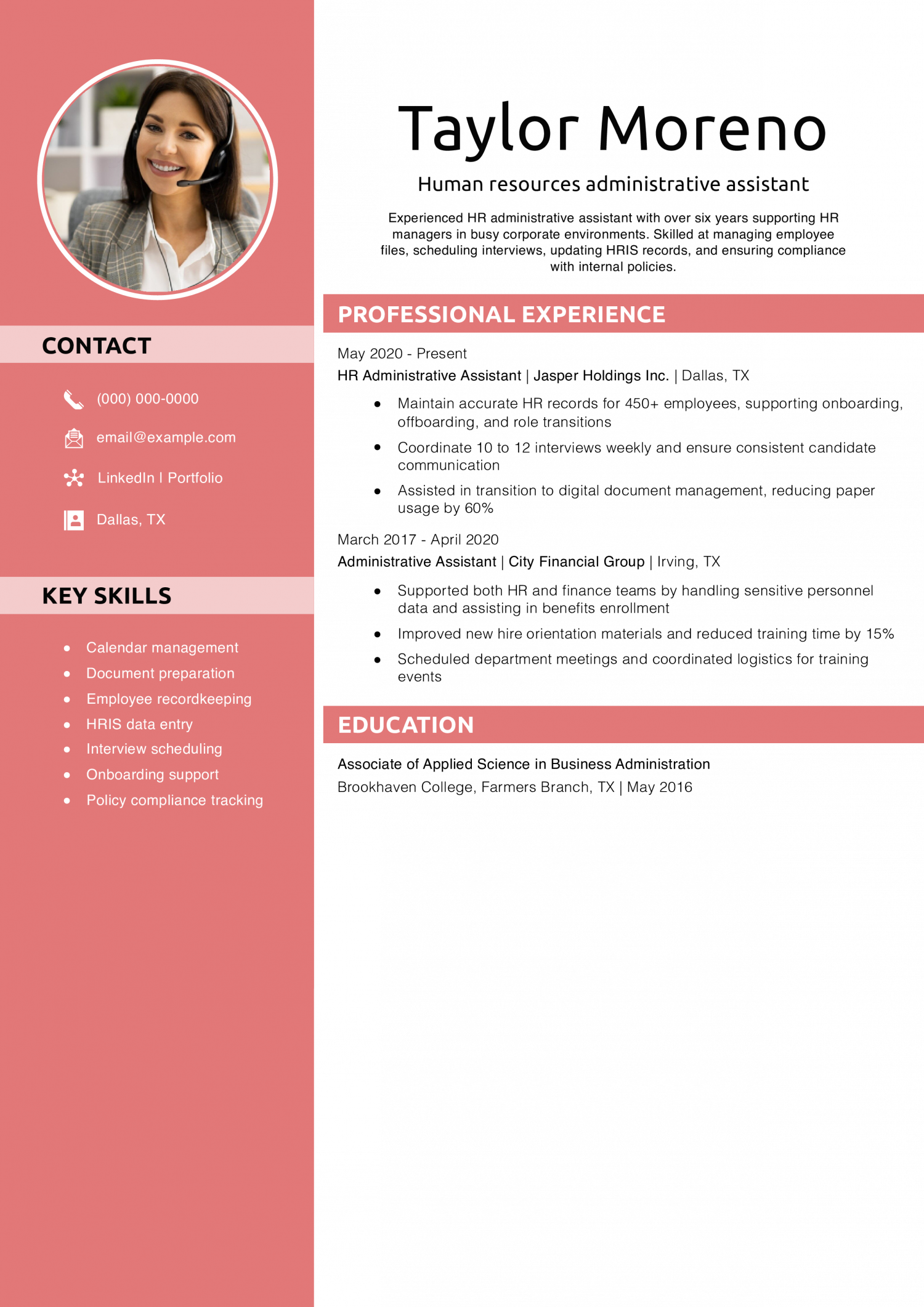 Human resources administrative assistant resume